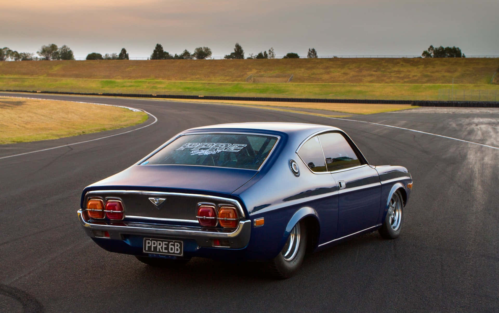 Mazda RX-3, blue, winding asphalt racetrack, Full HD Desktop Wallpaper