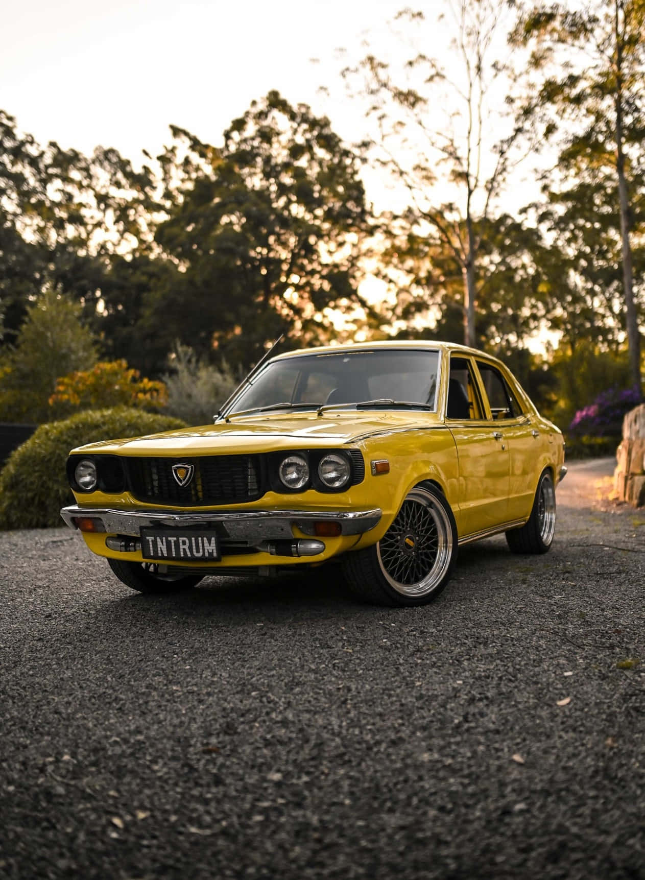 Mazda Rx-3, vibrant yellow, custom wheels, HD Phone Wallpaper