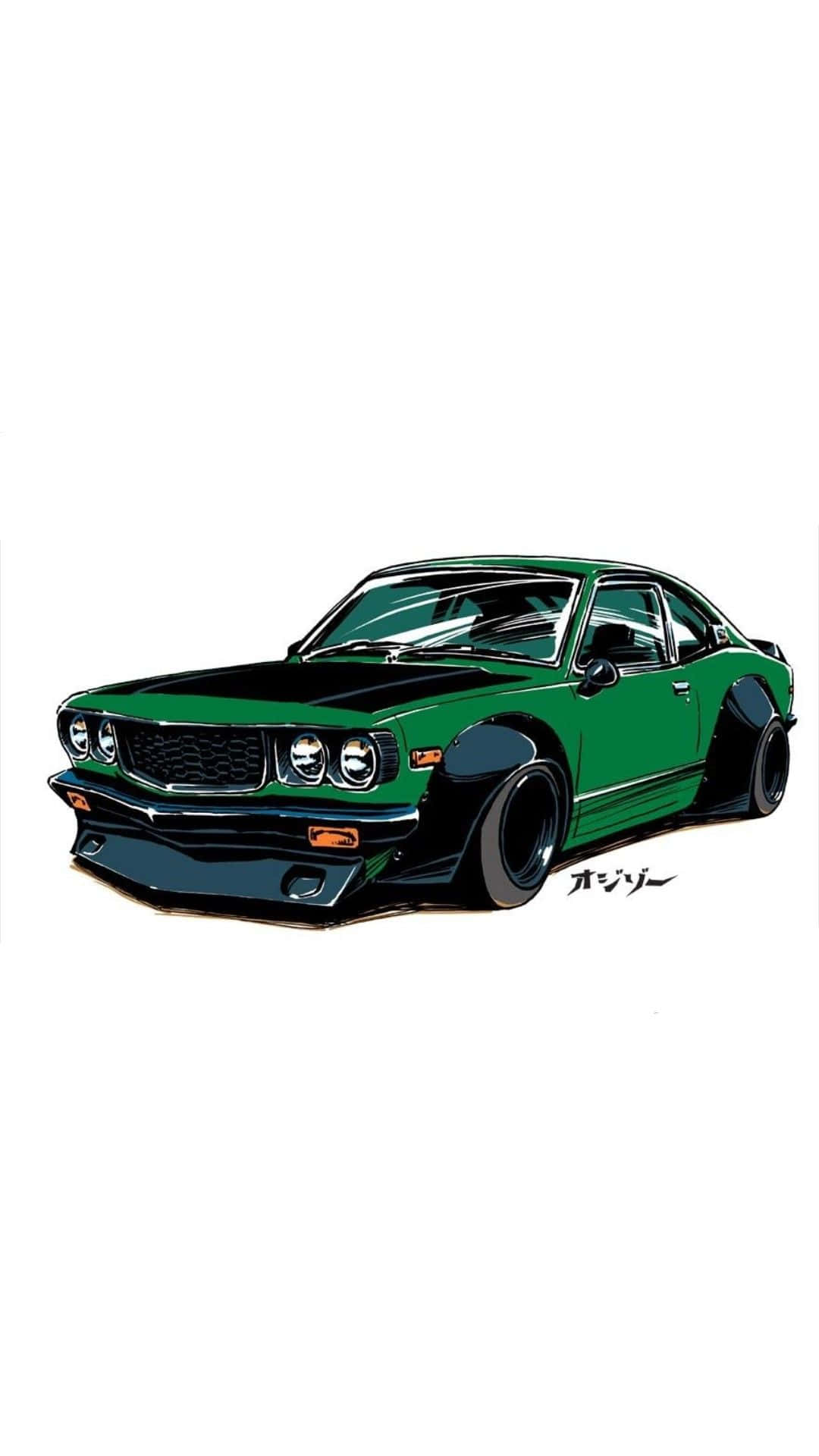 Mazda RX-3, vibrant green, wide body kit, Full HD Phone Wallpaper
