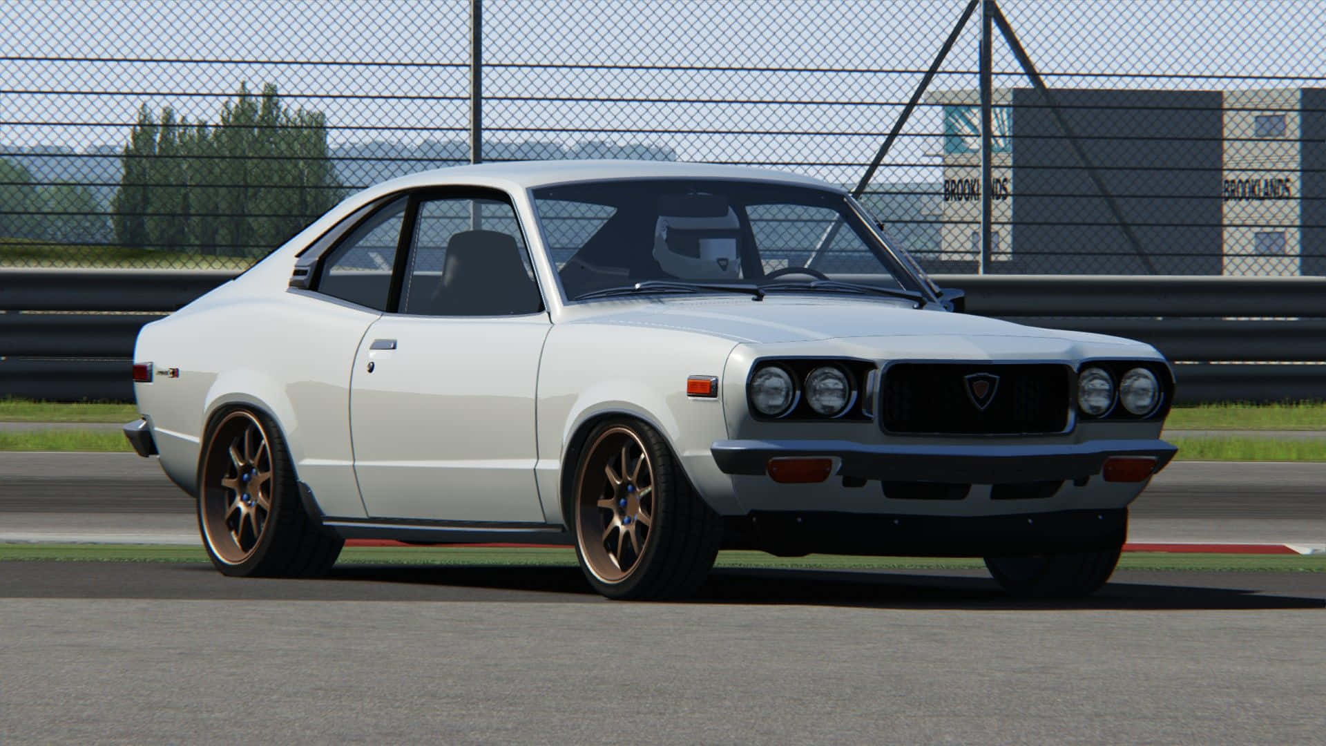 Mazda RX-3, white, bronze wheels, Full HD Desktop Wallpaper