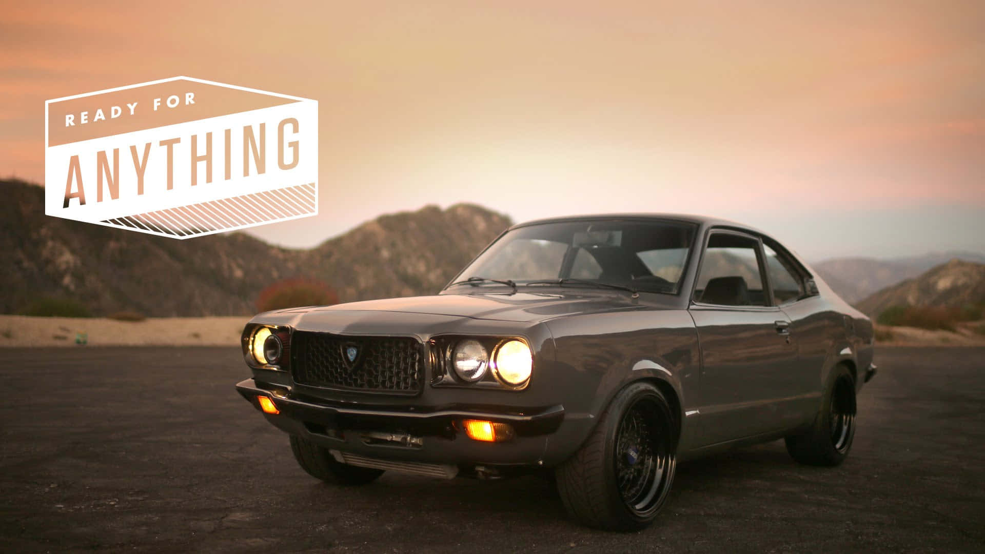 Mazda RX-3, gray, desert road, Full HD Desktop Wallpaper