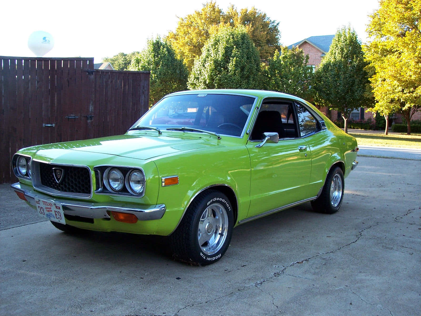Mazda RX-3, lime green, classic coupe, HD Desktop Wallpaper