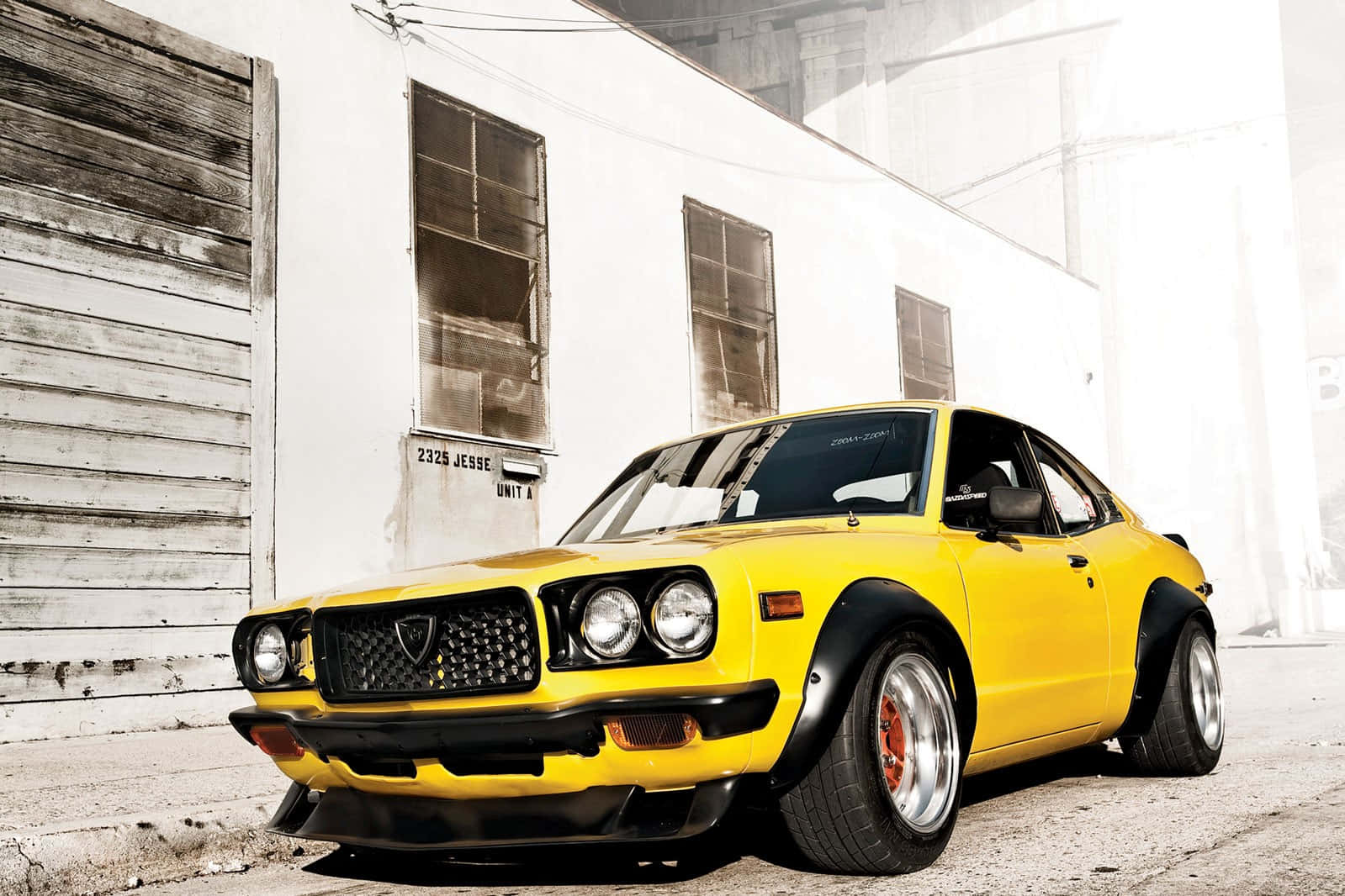 Mazda RX-3, vibrant yellow, black accents, HD Desktop Wallpaper
