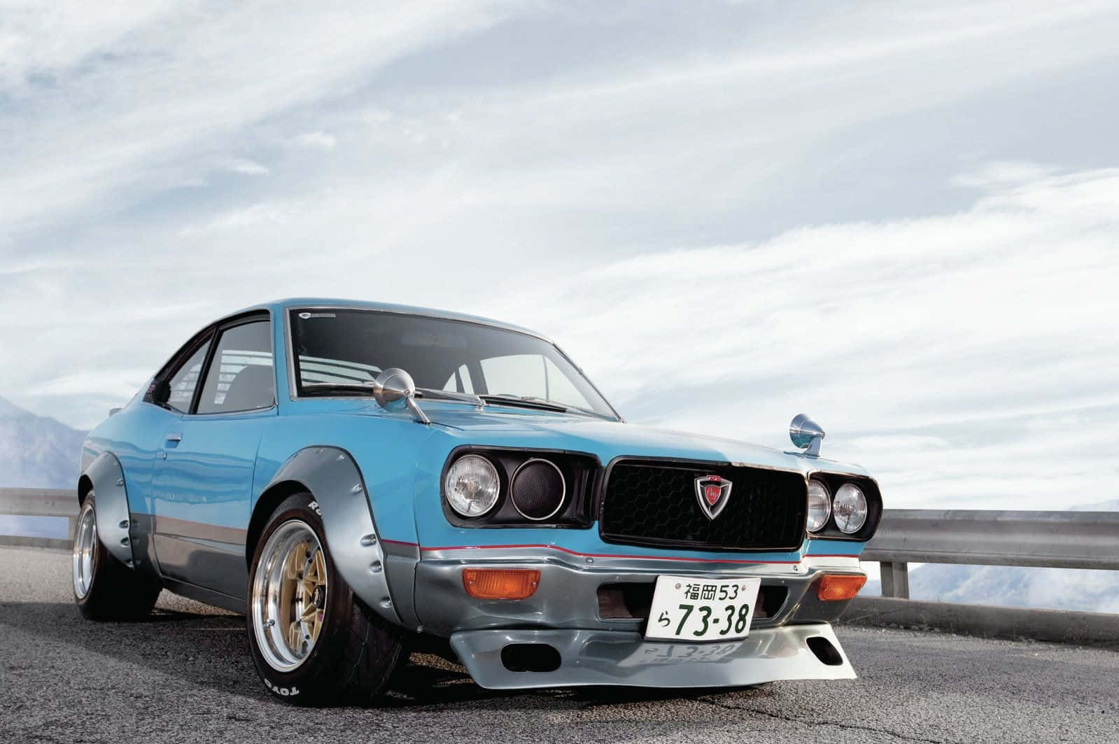 Mazda RX-3, light blue, wide body kit, HD Desktop Wallpaper