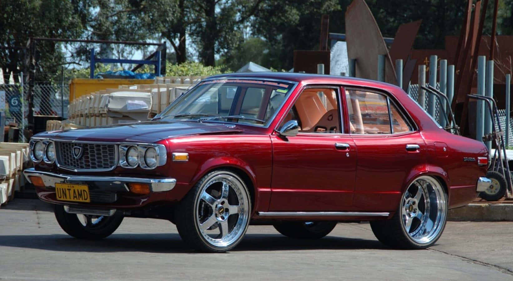 Mazda RX-3, glossy red, custom chrome wheels, HD Desktop Wallpaper