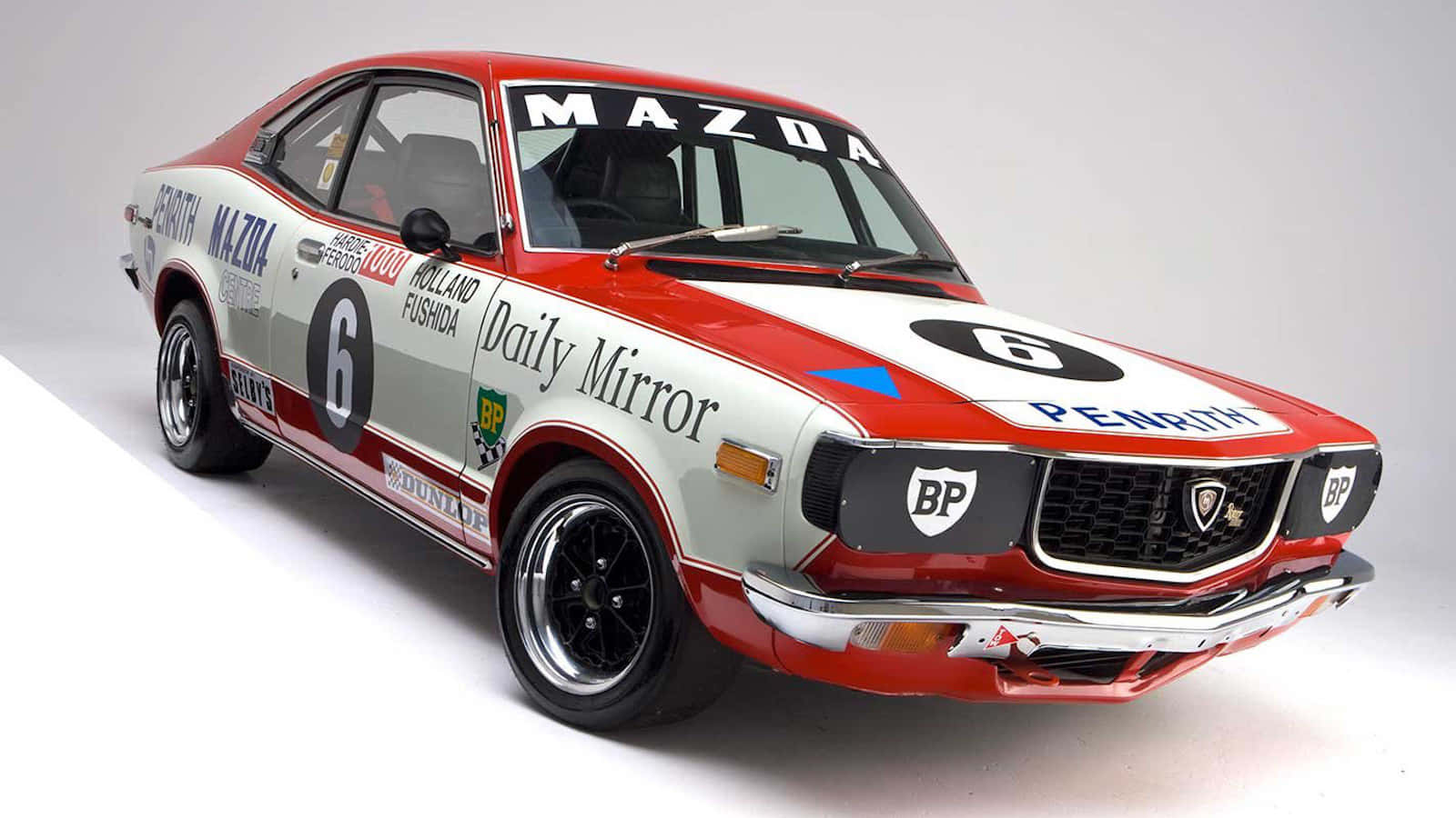 Mazda RX-3, red and white, sponsor decals, HD Desktop Wallpaper