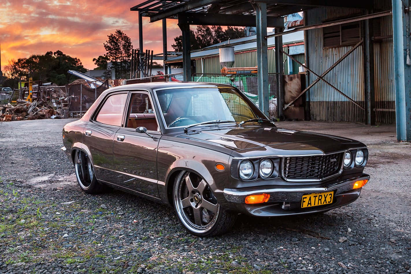 Mazda RX-3, dark brown, custom wheels, HD Desktop Wallpaper