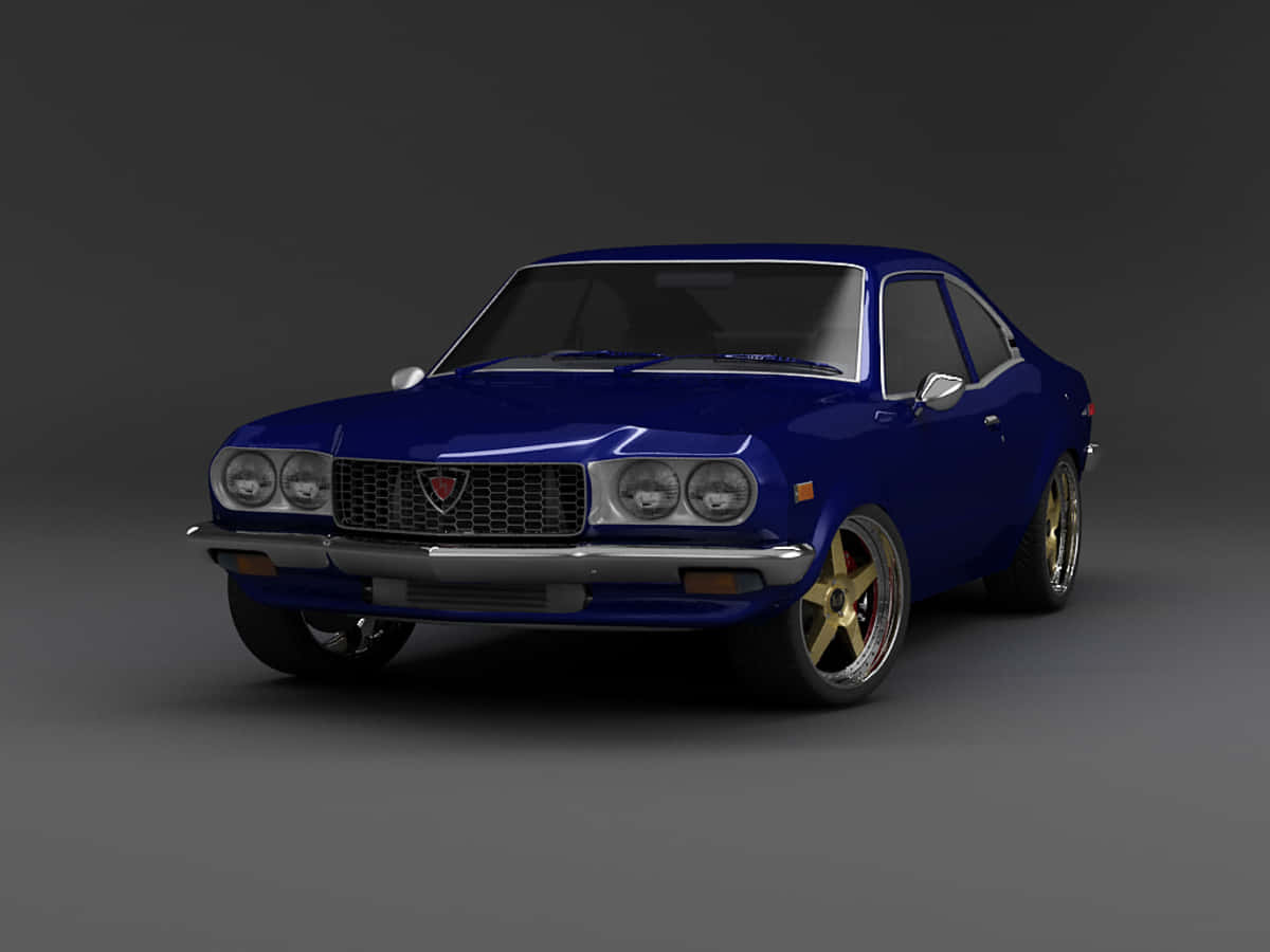 Mazda RX-3, royal blue, gold rims, SD Desktop Wallpaper