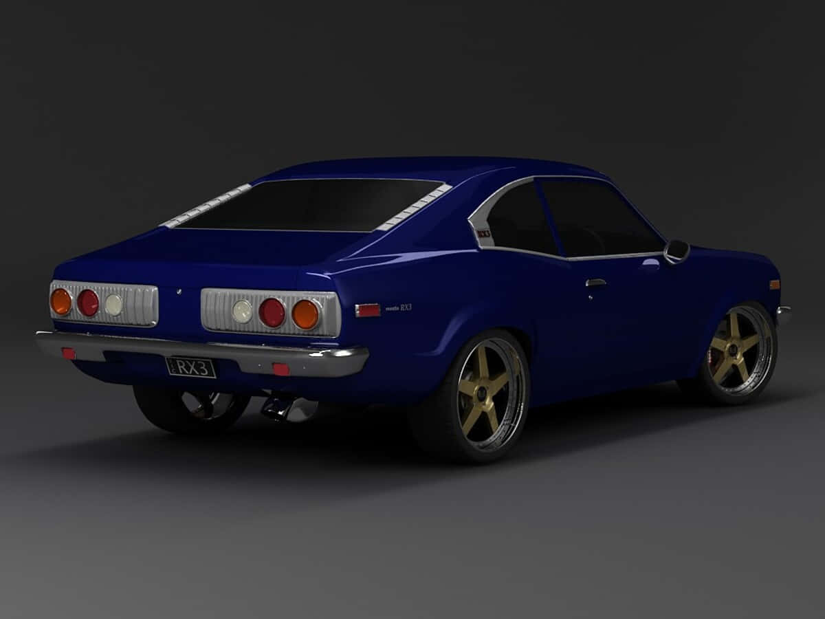 Mazda Rx-3, royal blue, gold rims, SD Desktop Wallpaper