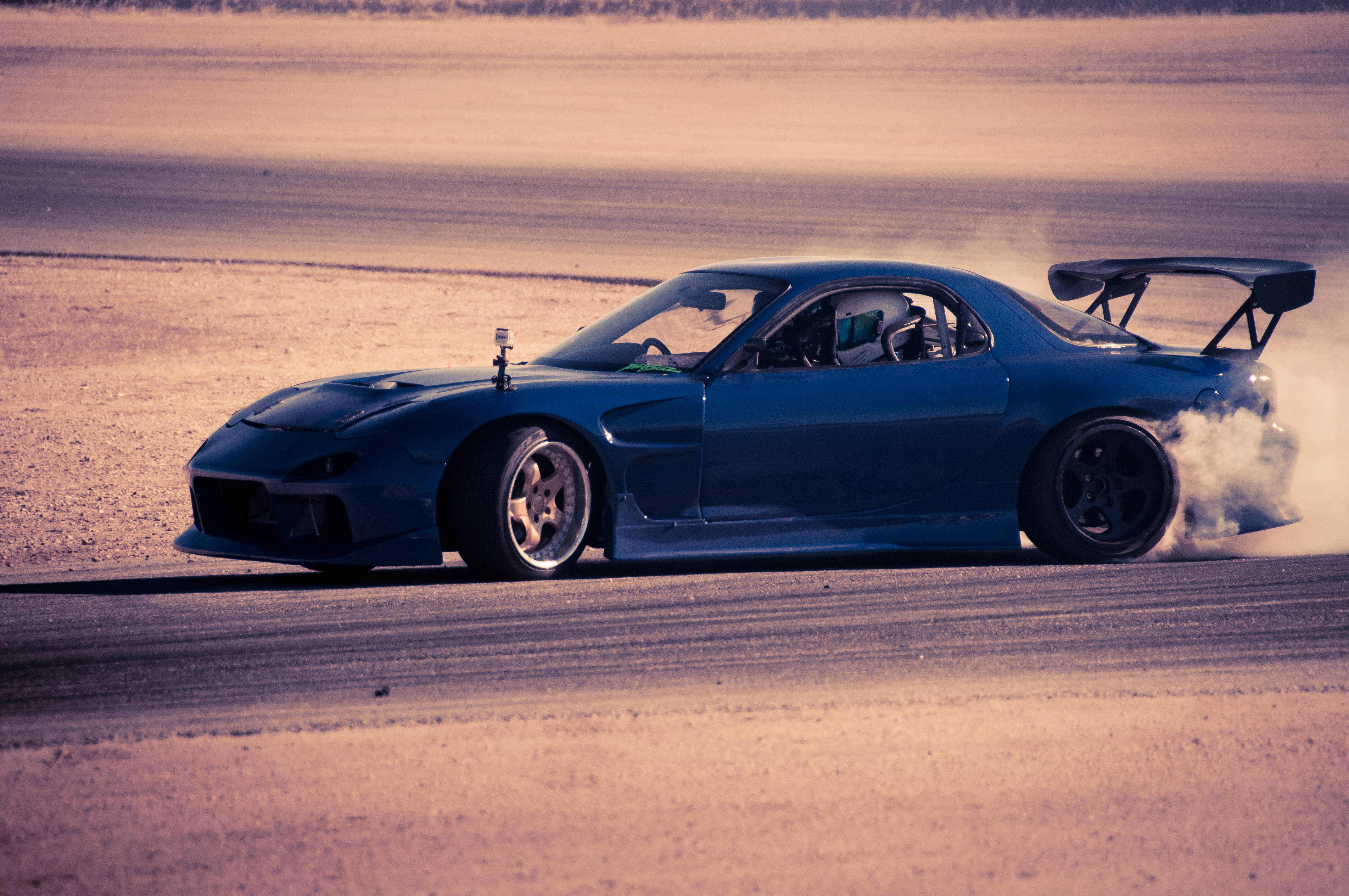 Mazda RX-7, blue, drift, 4K Desktop Wallpaper