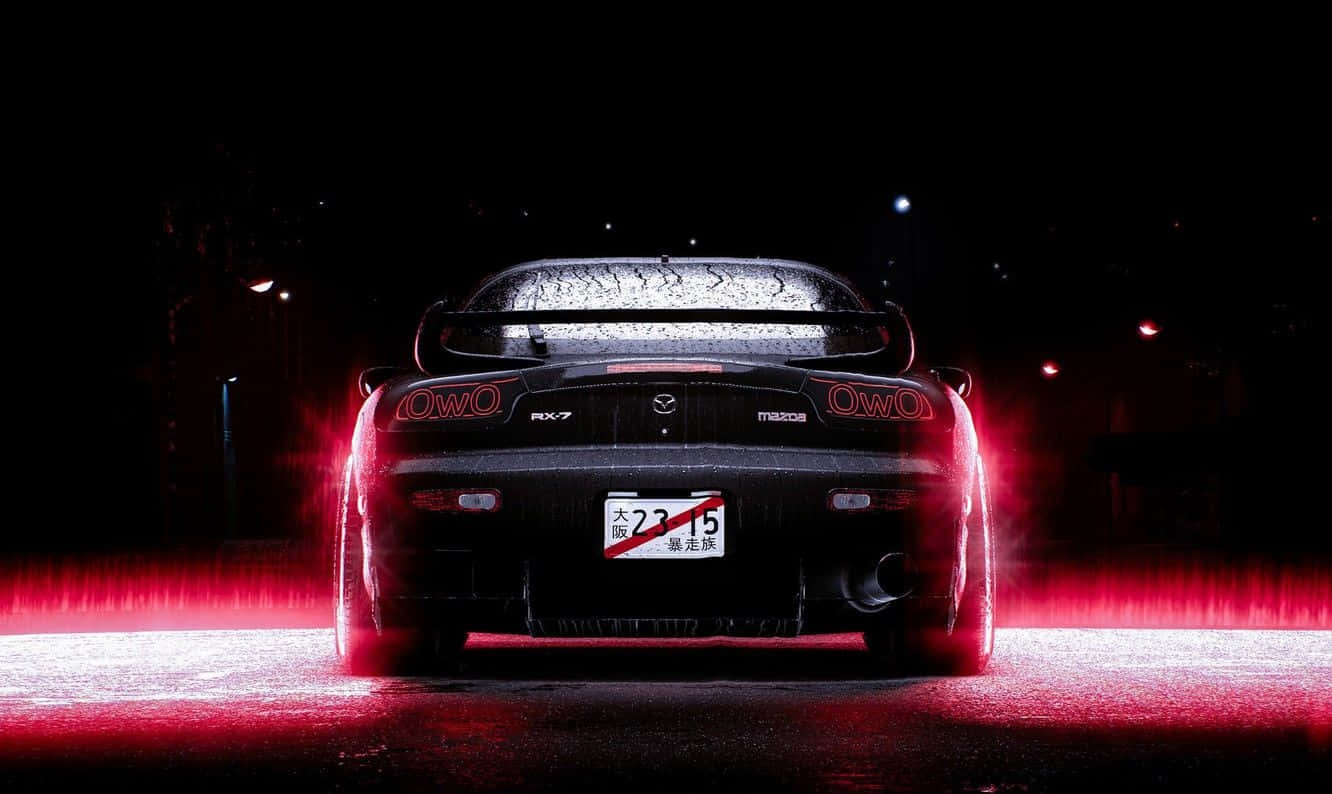 Mazda RX-7, black, neon light, HD Desktop Wallpaper