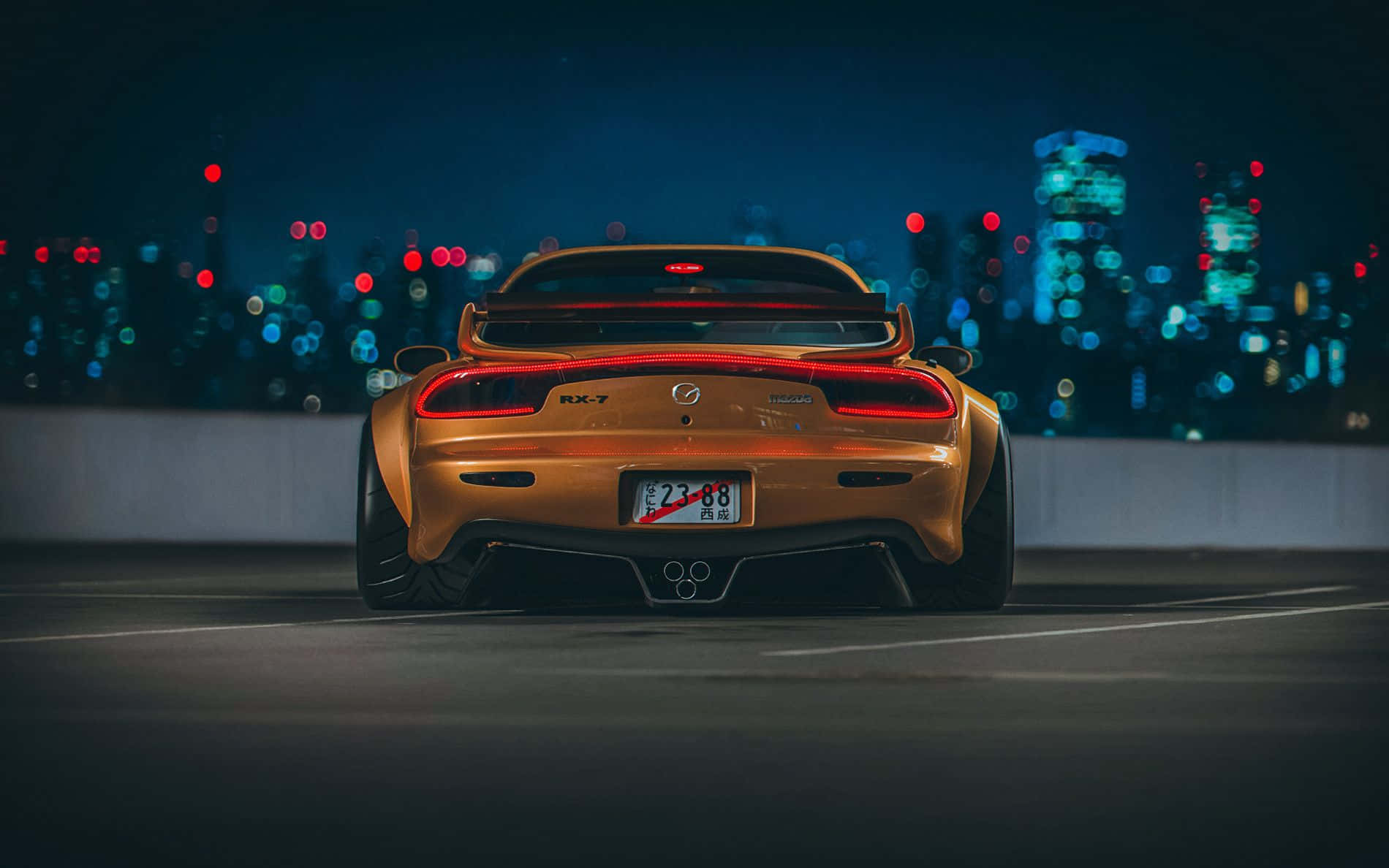 Mazda RX-7, cityscape, neon lights, HD Desktop Wallpaper