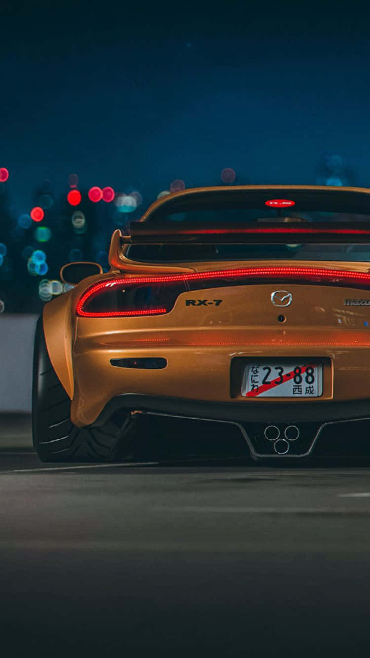 Gold Mazda RX 7, glowing red taillights, night, HD Phone Wallpaper
