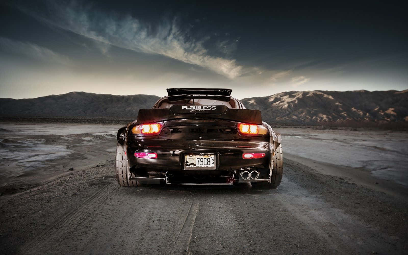 Black Mazda Rx 7, desert road, cloudy sky, HD Desktop Wallpaper