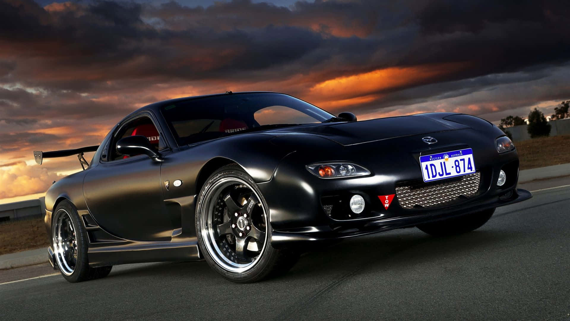 Mazda RX-7, black, custom wheels, Full HD Desktop Wallpaper