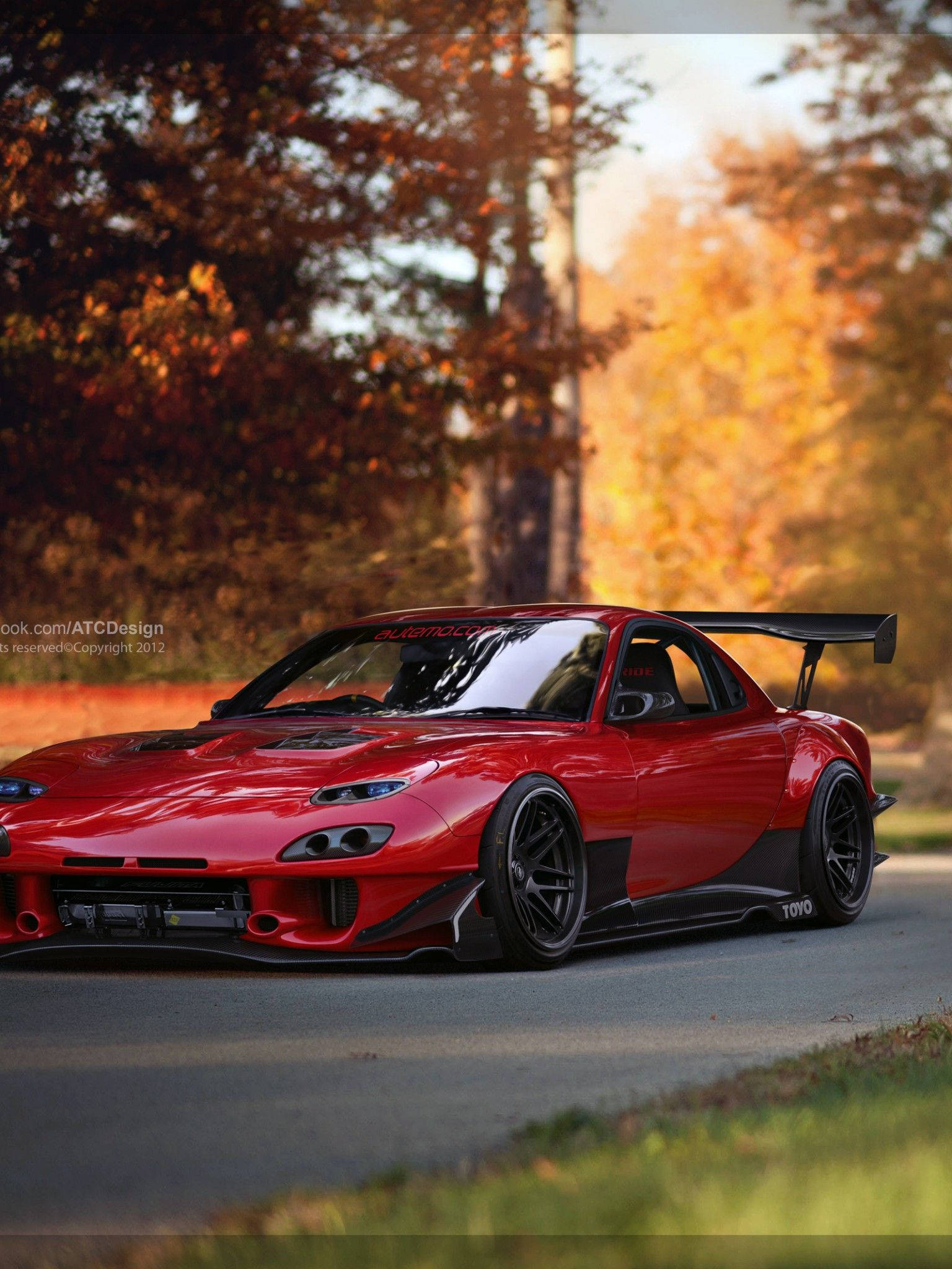 Mazda RX-7, red, glossy, Full HD Phone Wallpaper