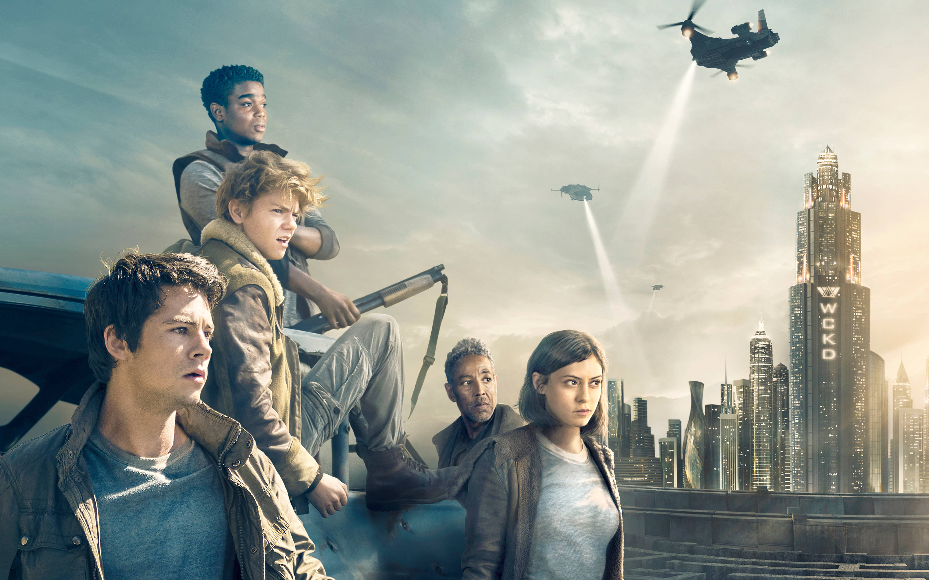 Maze Runner, dystopian cityscape, flying drones, 4K Desktop Wallpaper