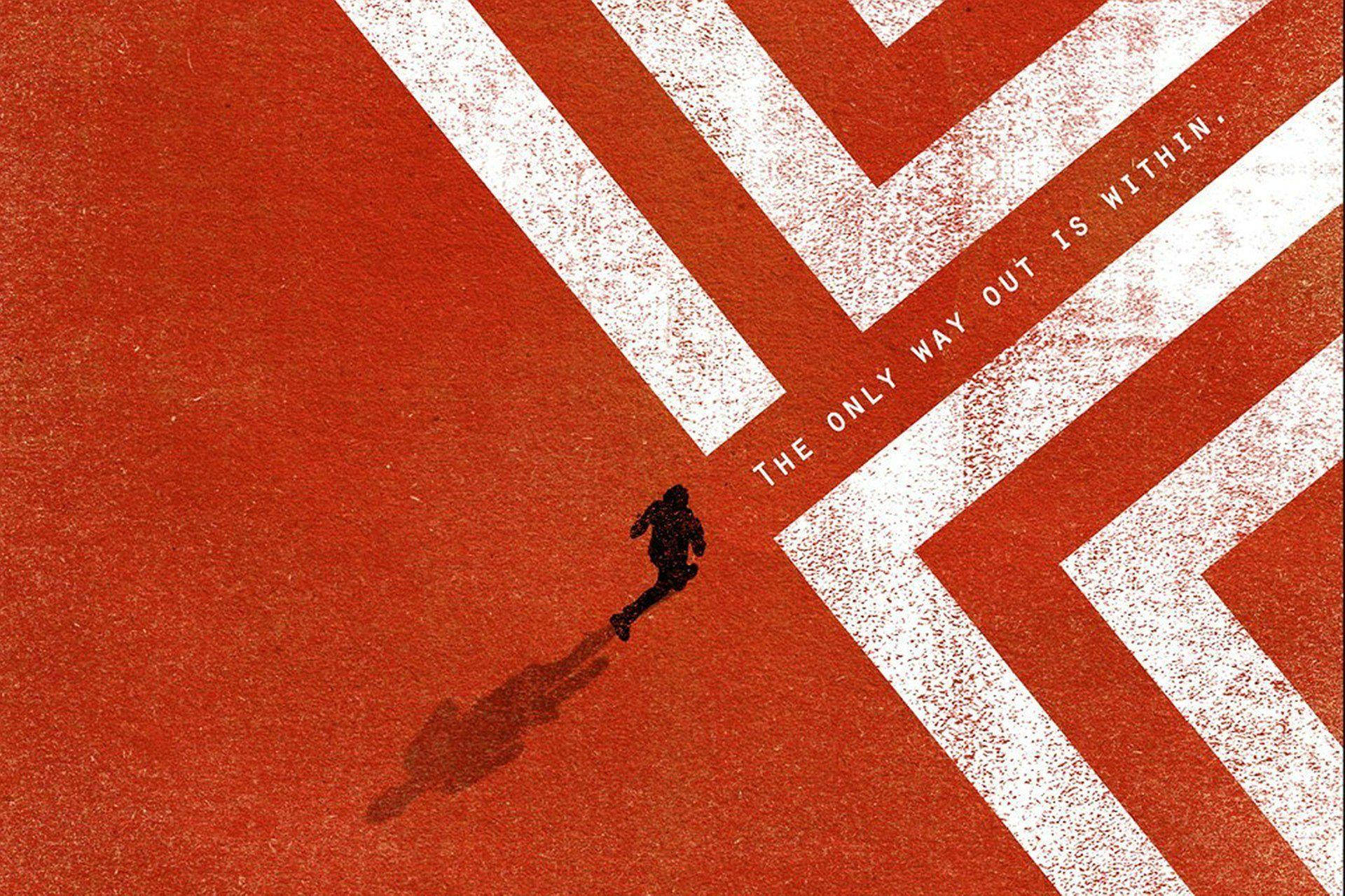 Red Maze Runner, THE ONLY WAY OUT IS WITHIN, bold red and white geometric paths, Full HD Desktop Wallpaper
