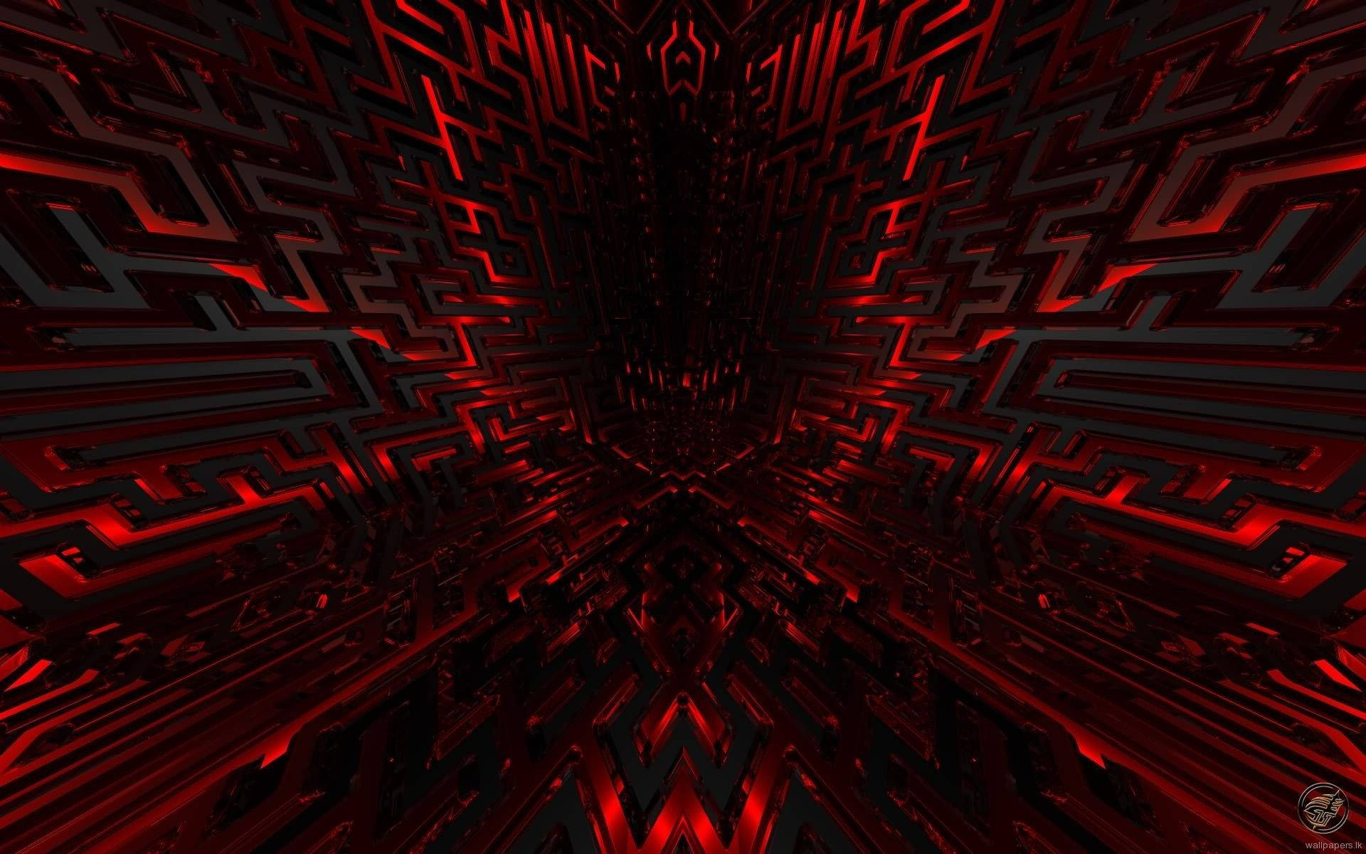 red and black maze art, geometric tunnel, sharp angular patterns, Full HD Desktop Wallpaper