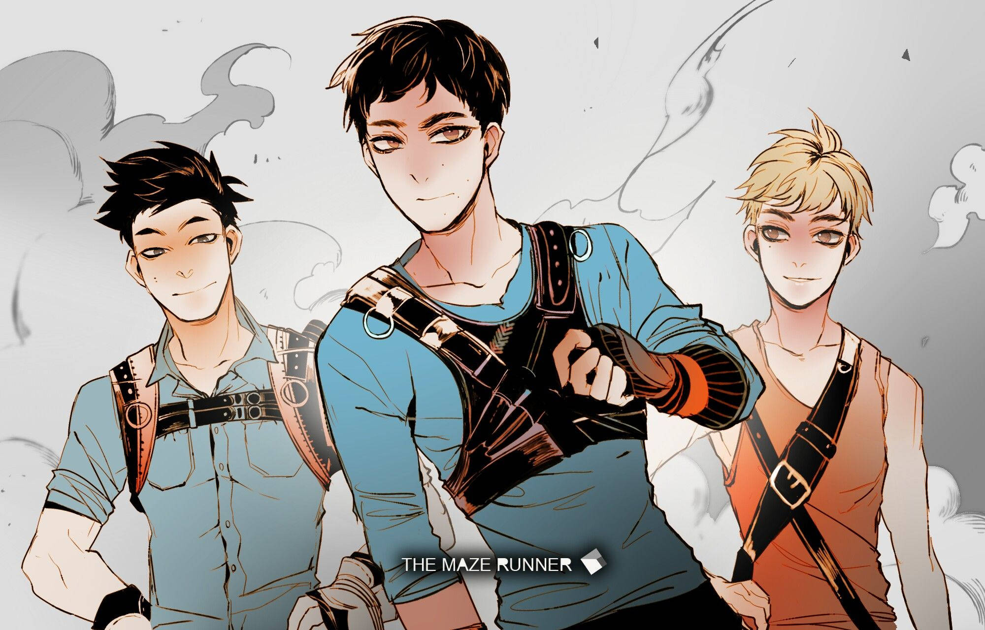 The Maze Runner, anime-style male characters, survival gear, Full HD Desktop Wallpaper