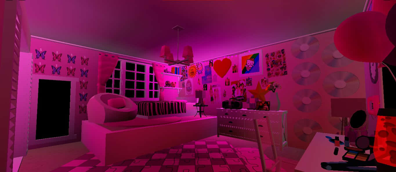 Y2 K Aesthetic, pink neon, checkered floor, HD Desktop Wallpaper