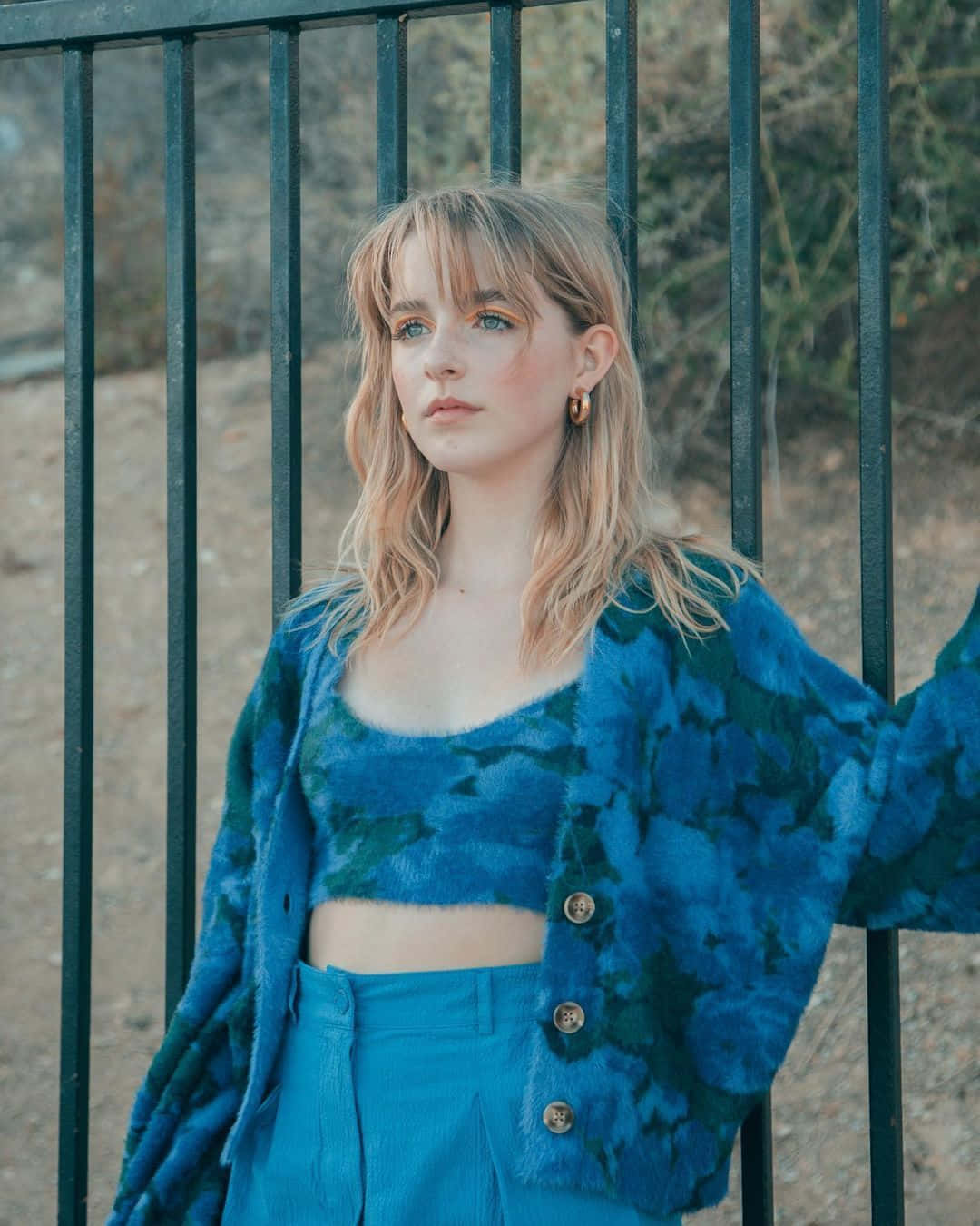 Mckenna Grace, blue textured cardigan, matching pants, HD Phone Wallpaper