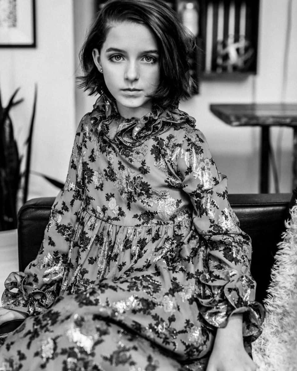 Mckenna Grace, floral dress, couch, SD Phone Wallpaper