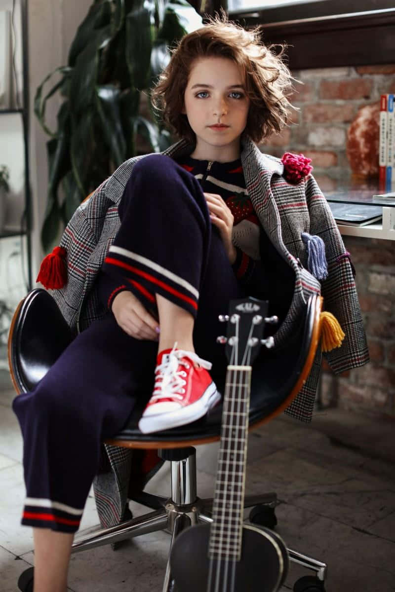 Mckenna Grace, plaid coat, red sneakers, SD Phone Wallpaper