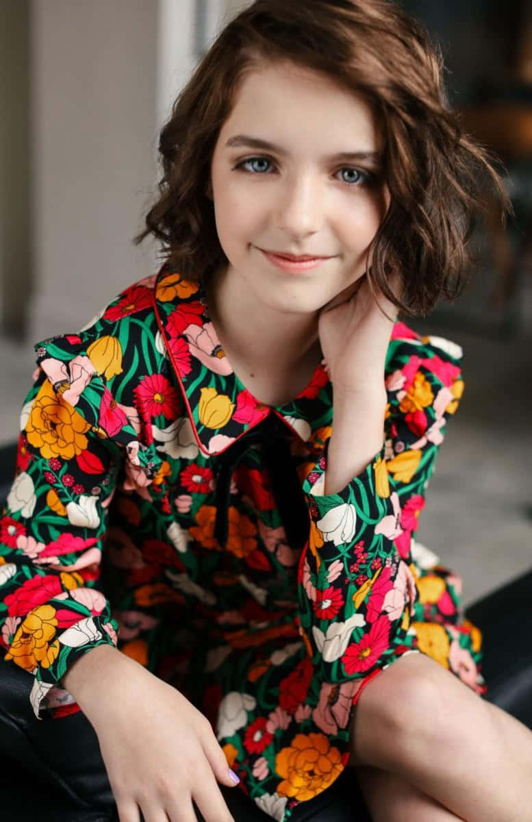 Mckenna Grace, floral dress, wavy brown hair, SD Phone Wallpaper