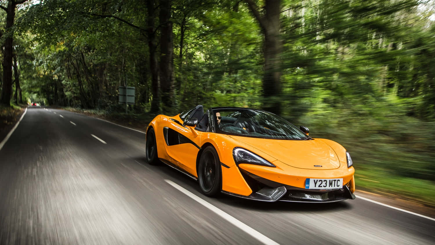 McLaren 570S, vibrant orange, winding forest road, HD Desktop Wallpaper