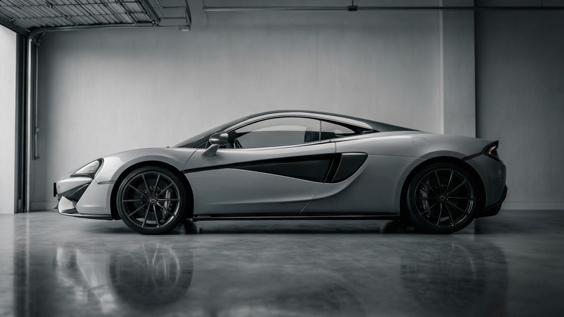 McLaren 570S, studio garage, monochrome style, Full HD Desktop Wallpaper