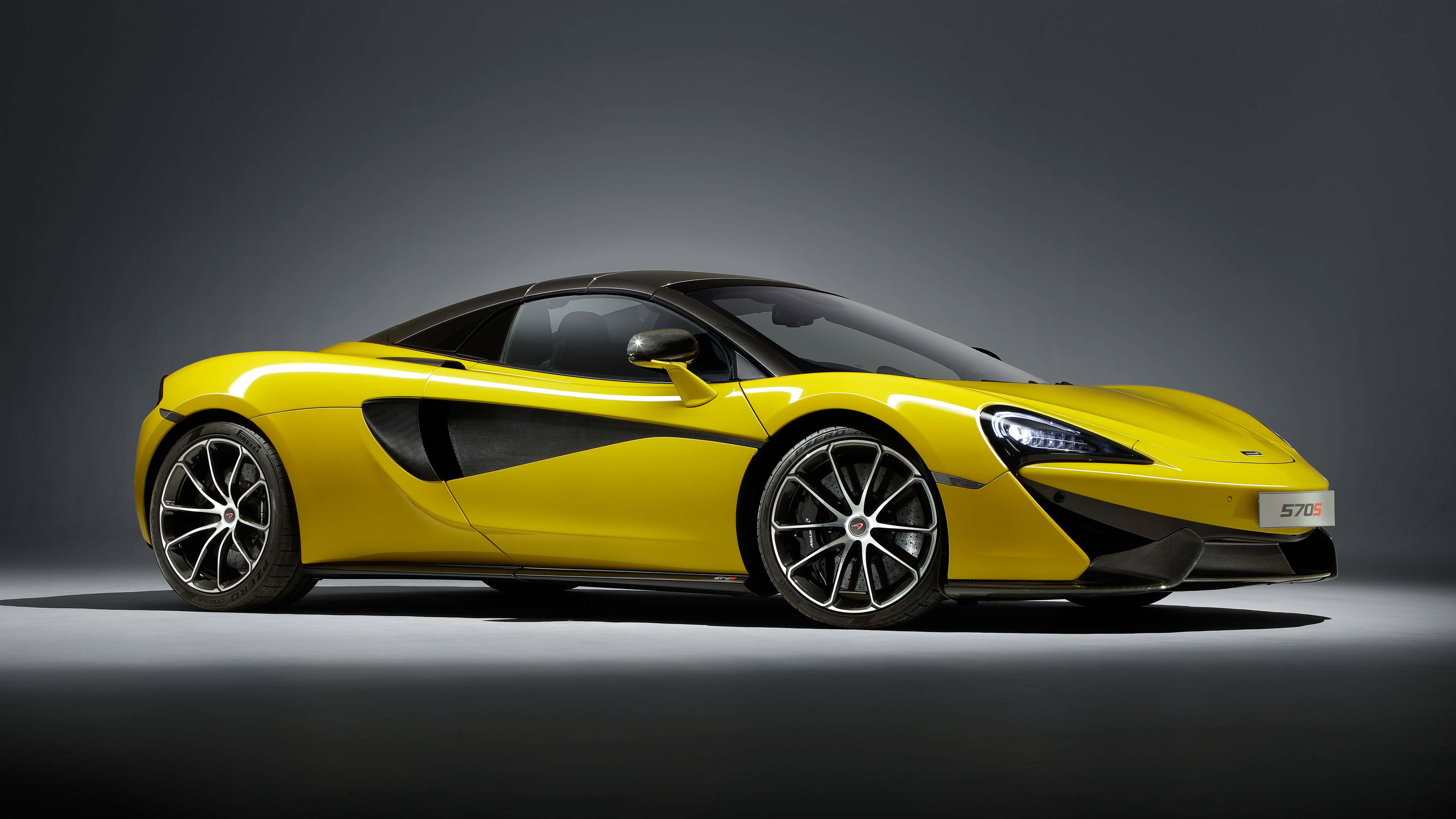 McLaren 570S, vibrant yellow, black accents, 5K Desktop Wallpaper