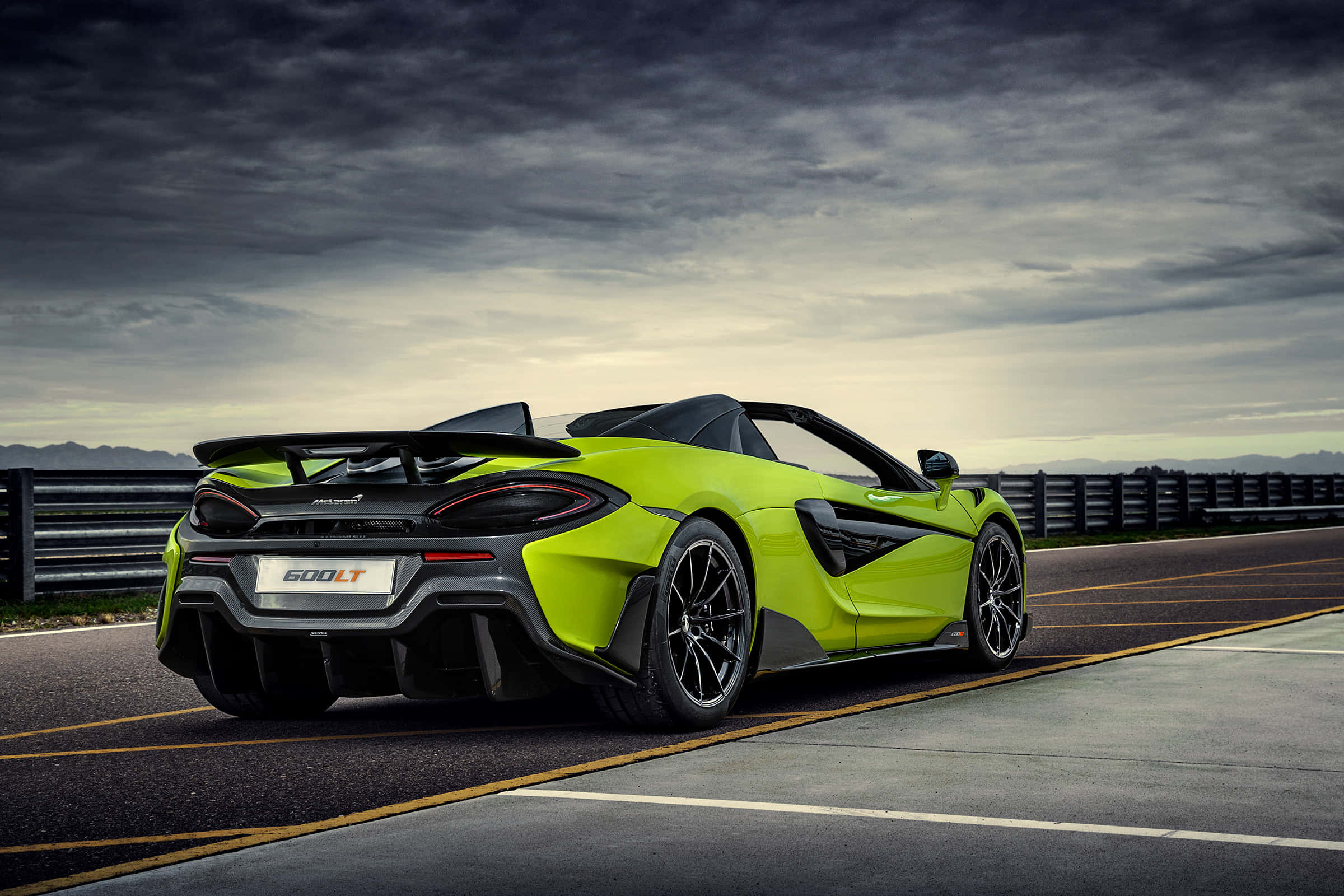 McLaren 600LT Spider, lime green, racetrack, Full HD Desktop Wallpaper
