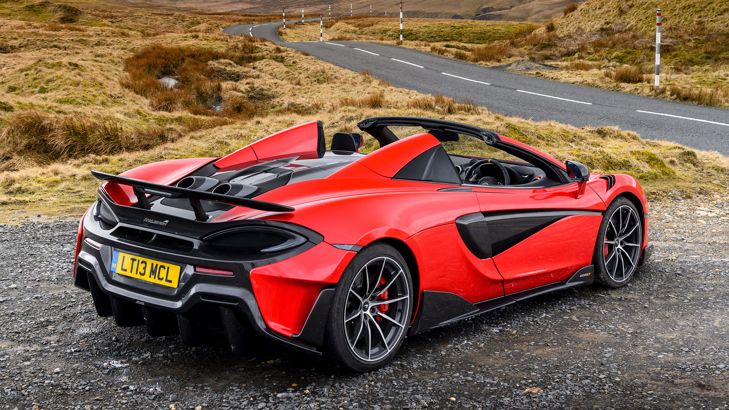 McLaren 600LT Spider, vibrant red, gravel, Full HD Desktop Wallpaper