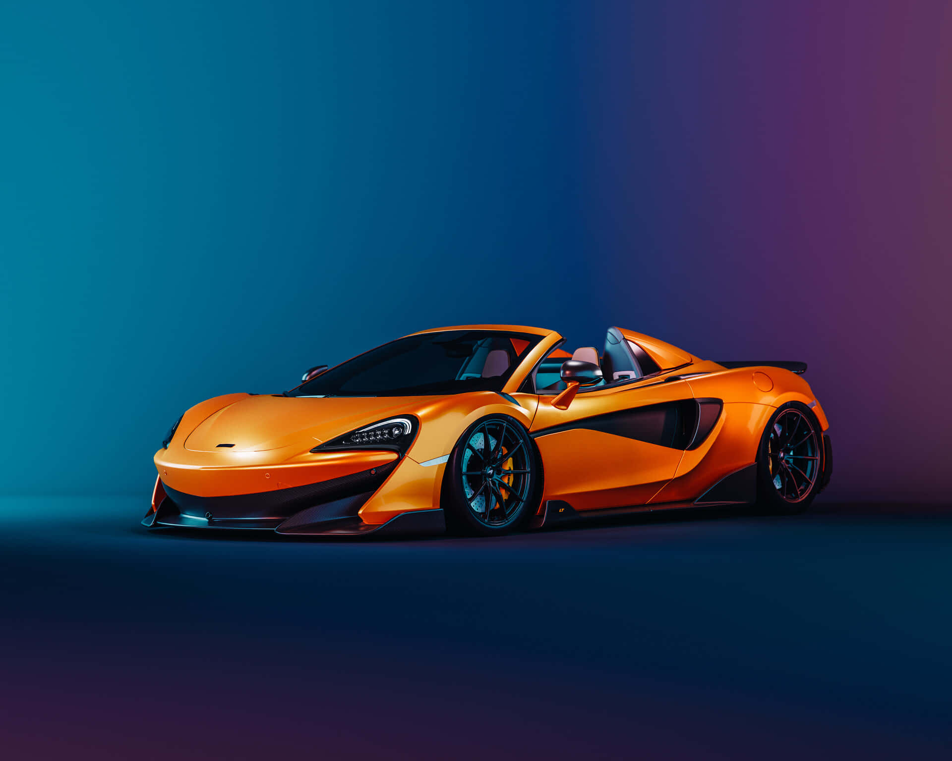 Mclaren 600LT Spider, vibrant orange, gradient blue and purple studio lighting, Full HD Desktop Wallpaper