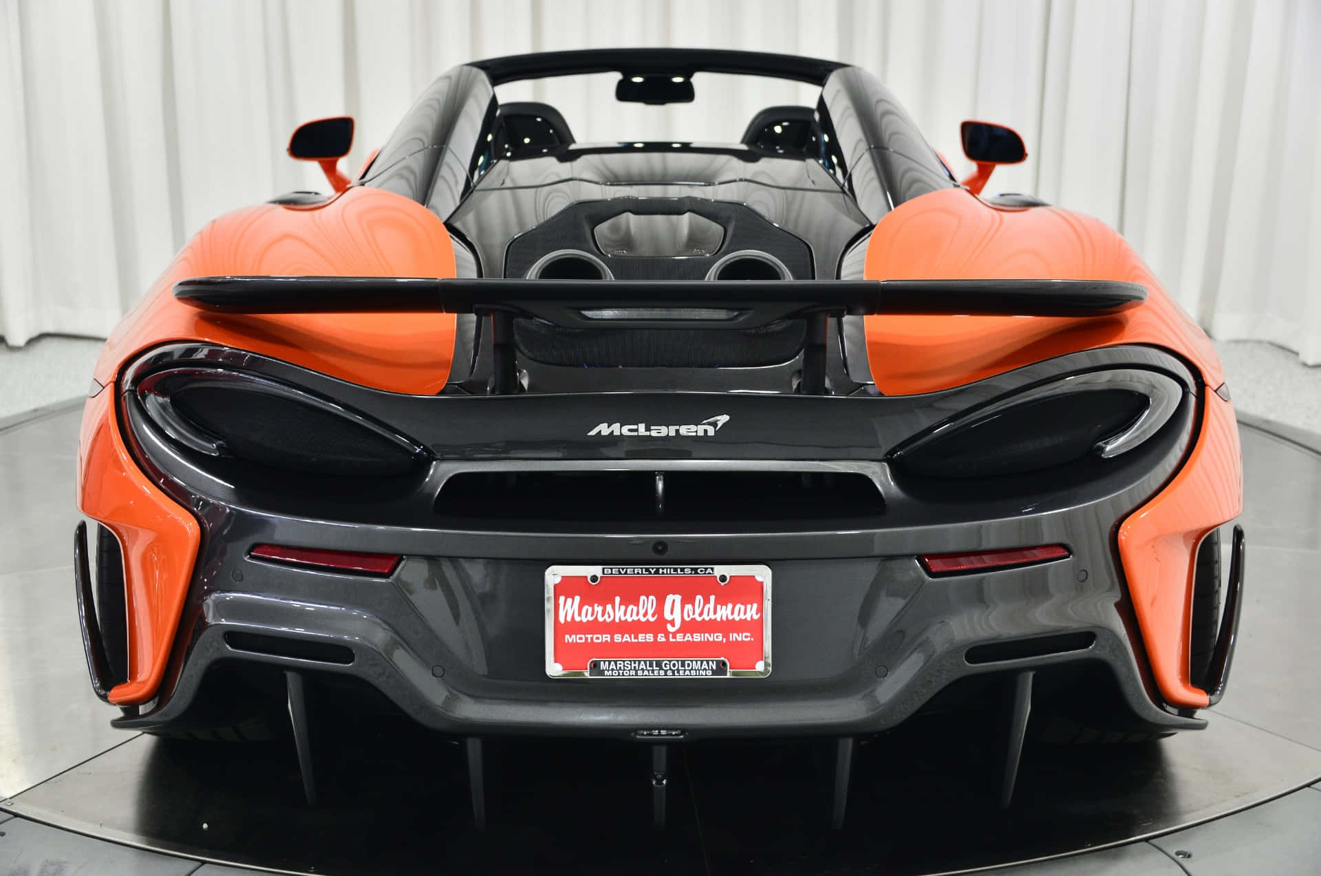 McLaren 600LT Spider, vibrant orange, black accents, Full HD Desktop Wallpaper