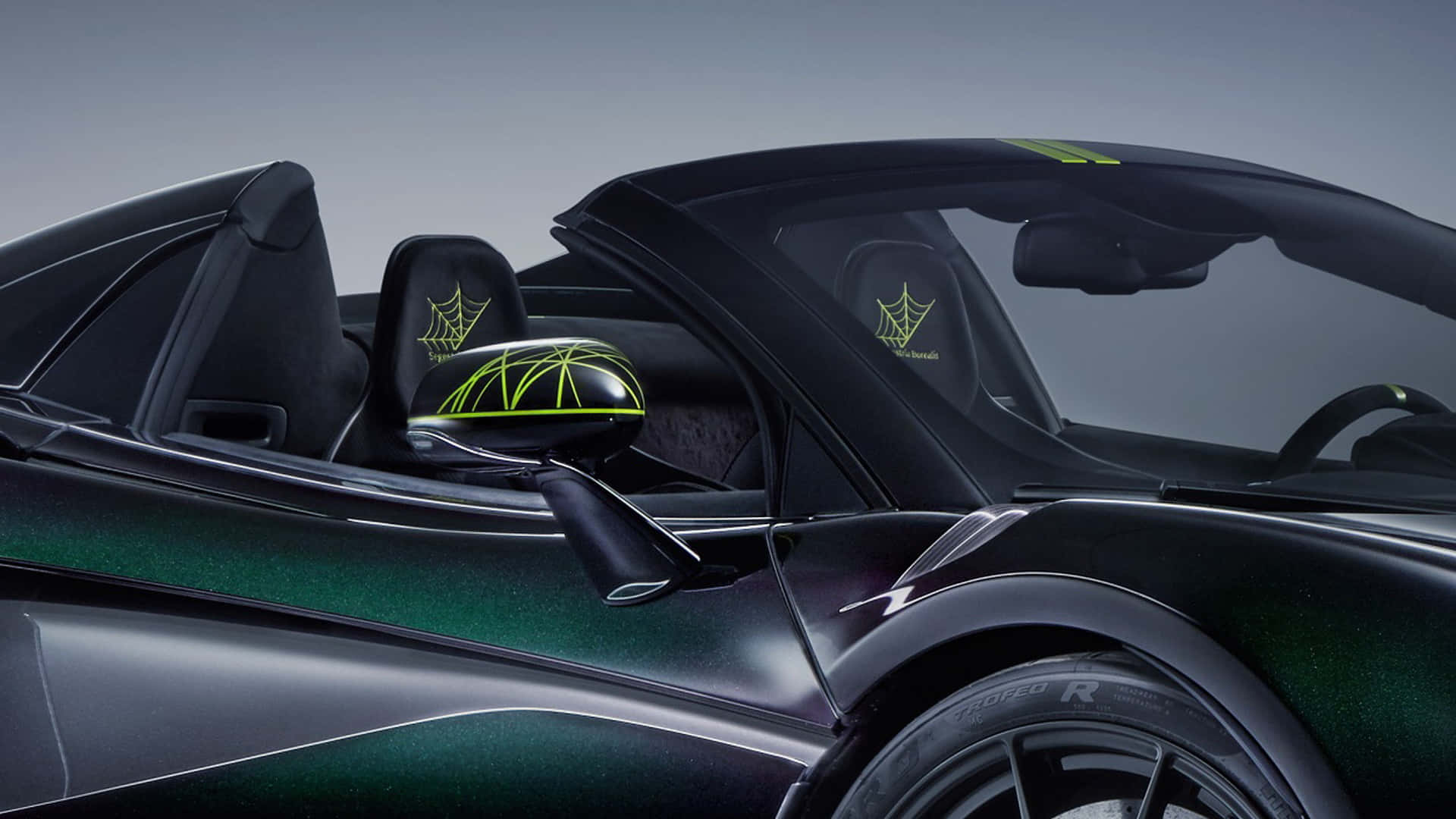 McLaren 600LT Spider, sleek black sports car, vibrant green accents, Full HD Desktop Wallpaper