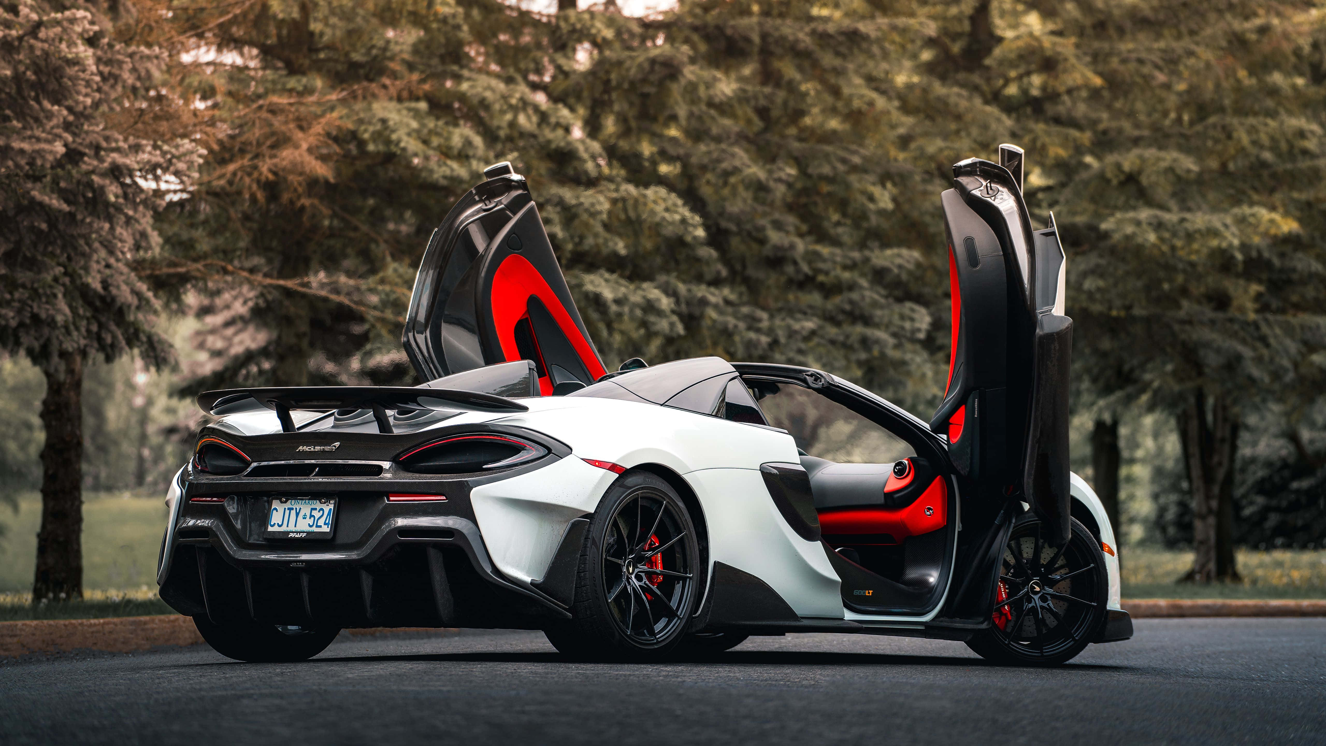 McLaren 600LT, white, red accents, 5K Desktop Wallpaper