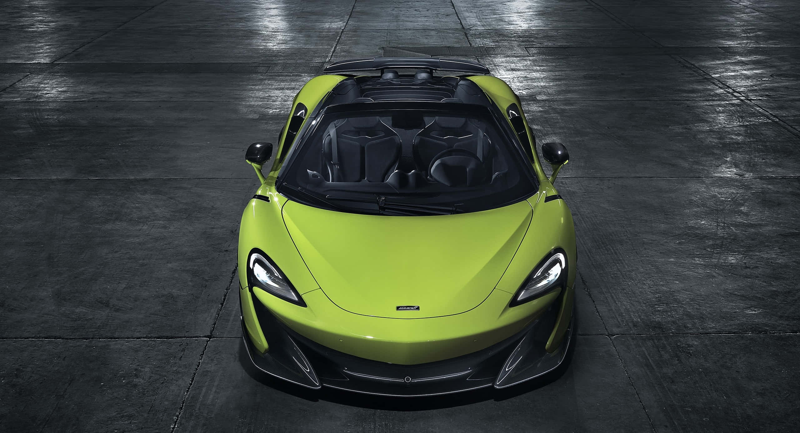 McLaren 600LT, lime green, black soft top, 2K Desktop Wallpaper