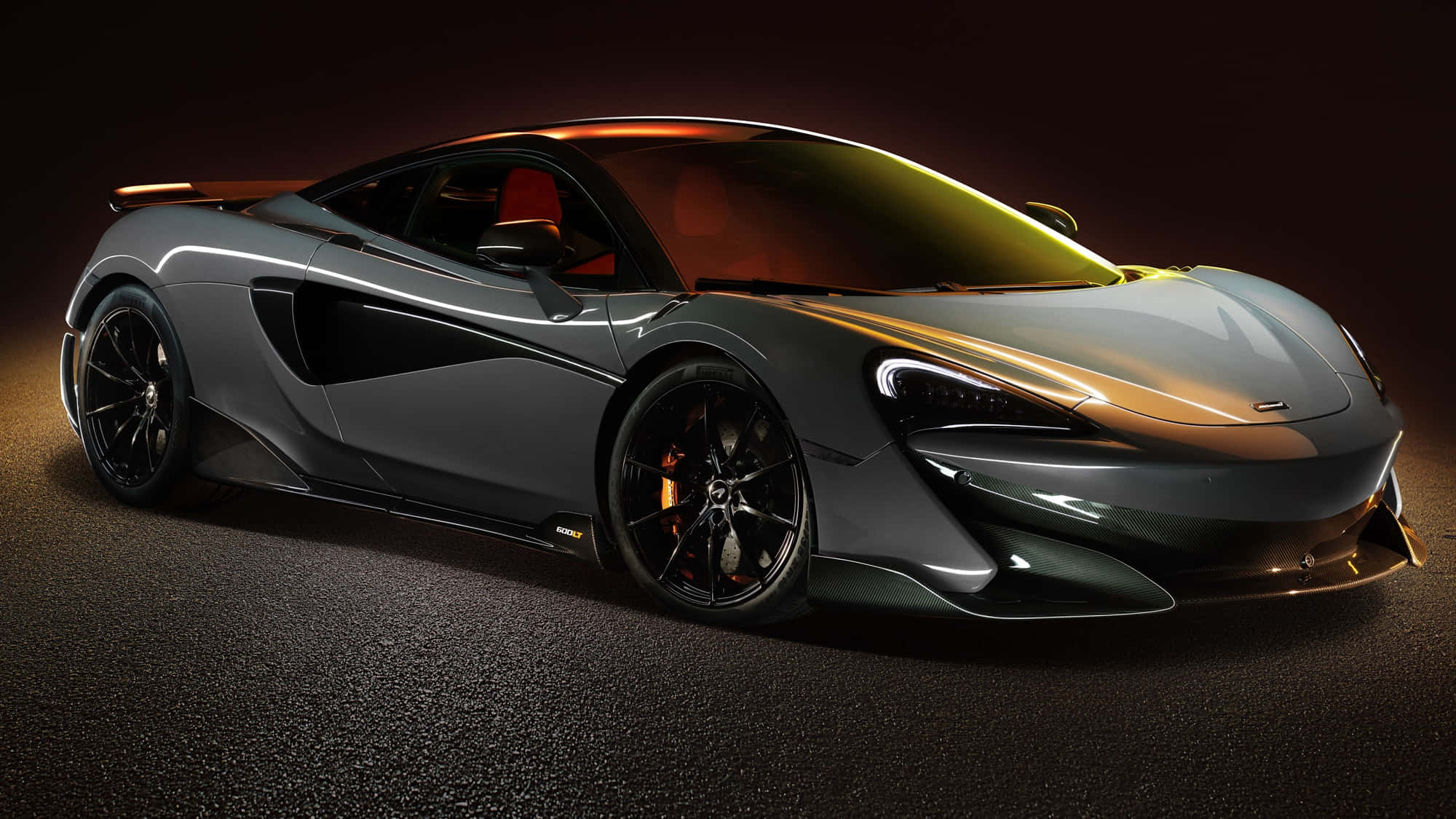 McLaren 600LT, matte gray, golden lighting, Full HD Desktop Wallpaper
