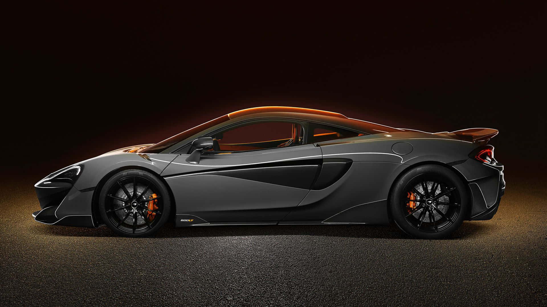 McLaren 600LT, matte gray, orange accents, Full HD Desktop Wallpaper