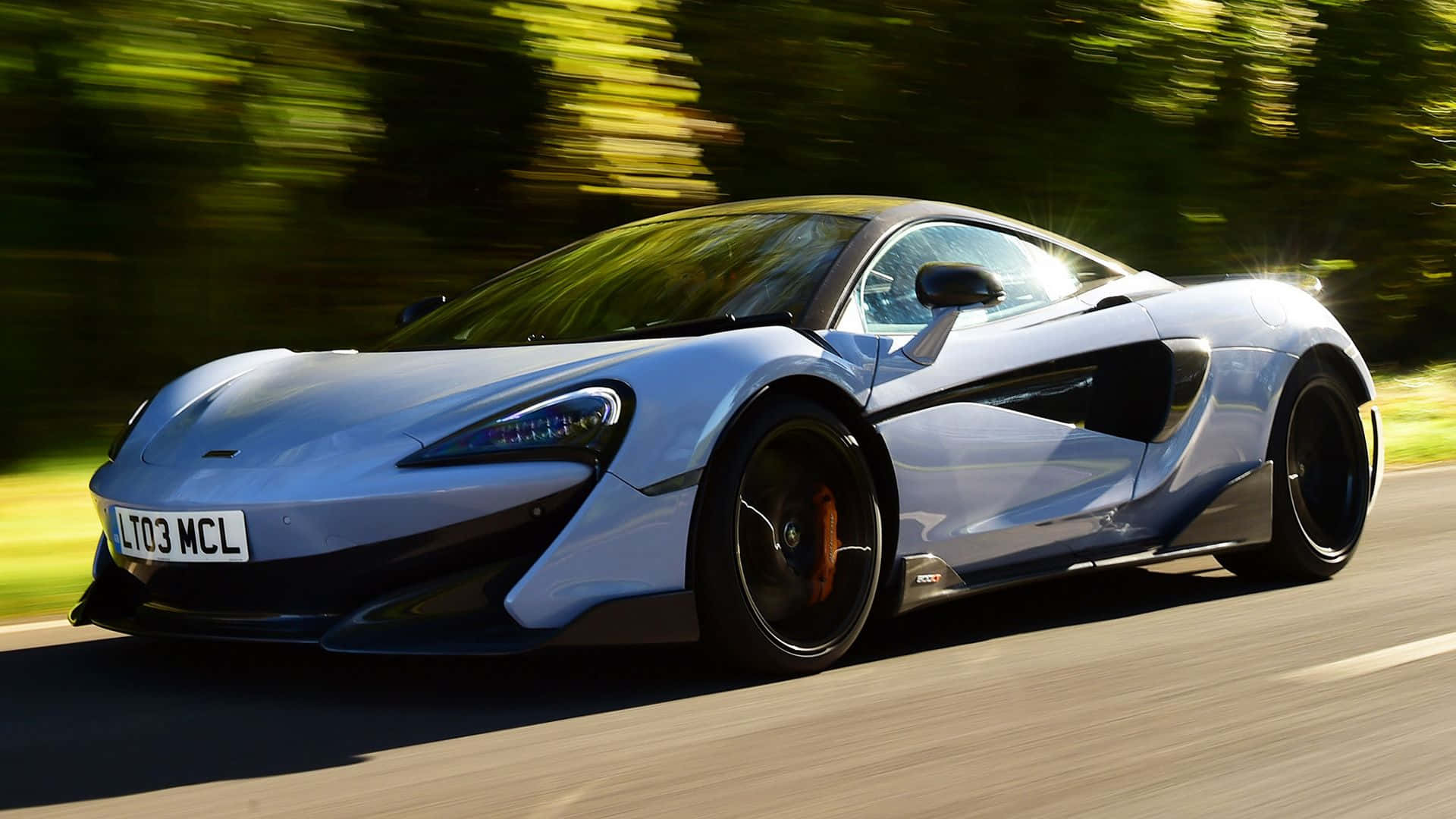 McLaren 600LT, silver, sunlit road, Full HD Desktop Wallpaper