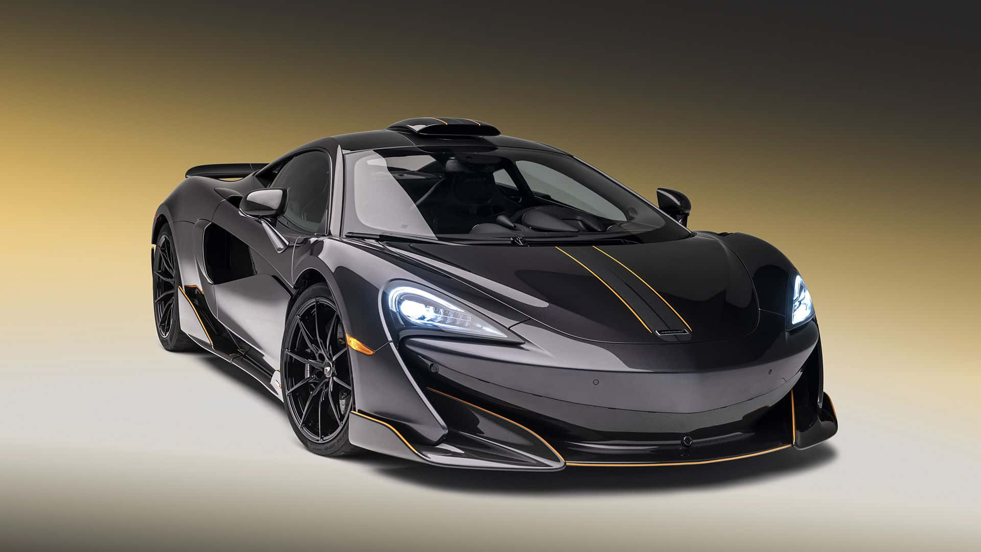 McLaren 600LT, black, gold accents, Full HD Desktop Wallpaper