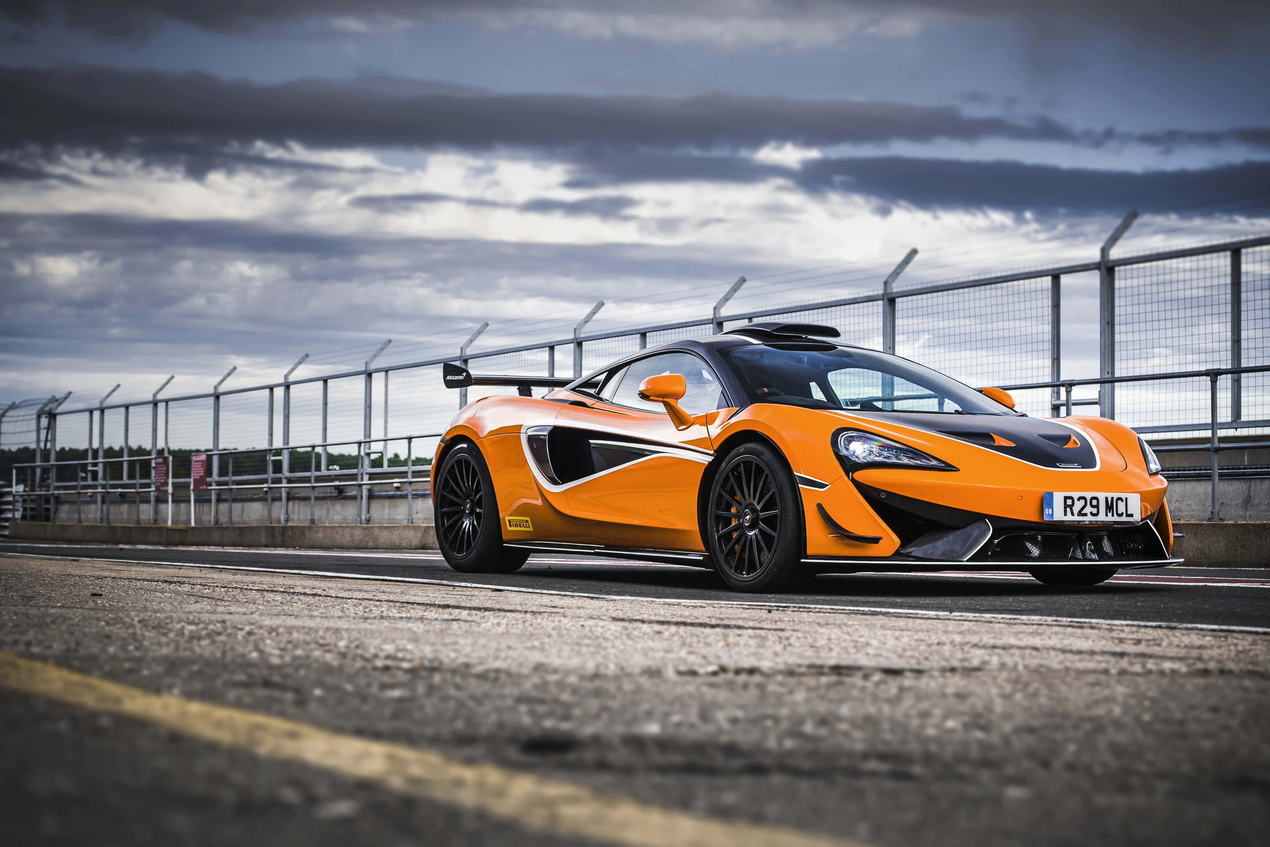 McLaren 620R, vibrant orange, racetrack, 4K Desktop Wallpaper