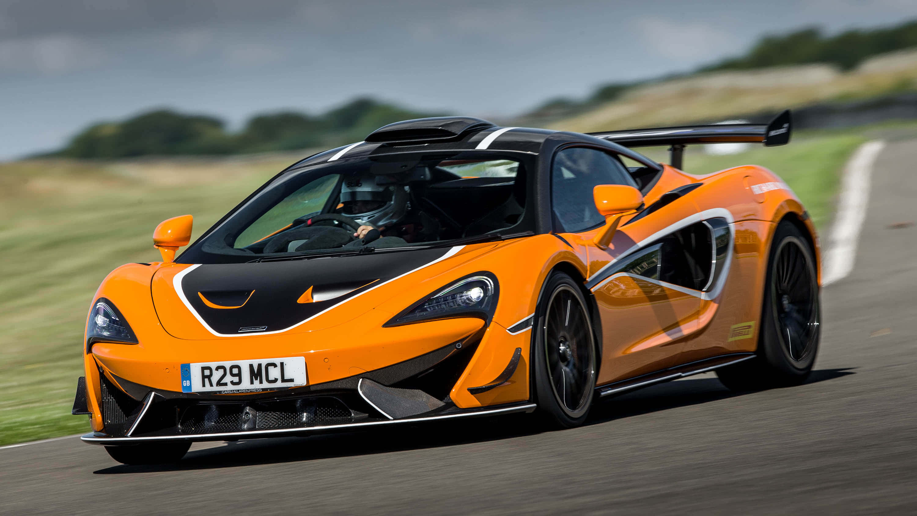 McLaren 620R, vibrant orange, racetrack, 2K Desktop Wallpaper