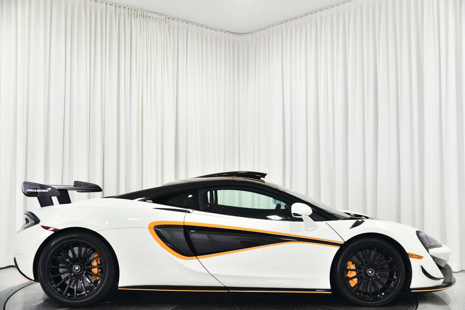 McLaren 620R, white, orange accents, Full HD Desktop Wallpaper
