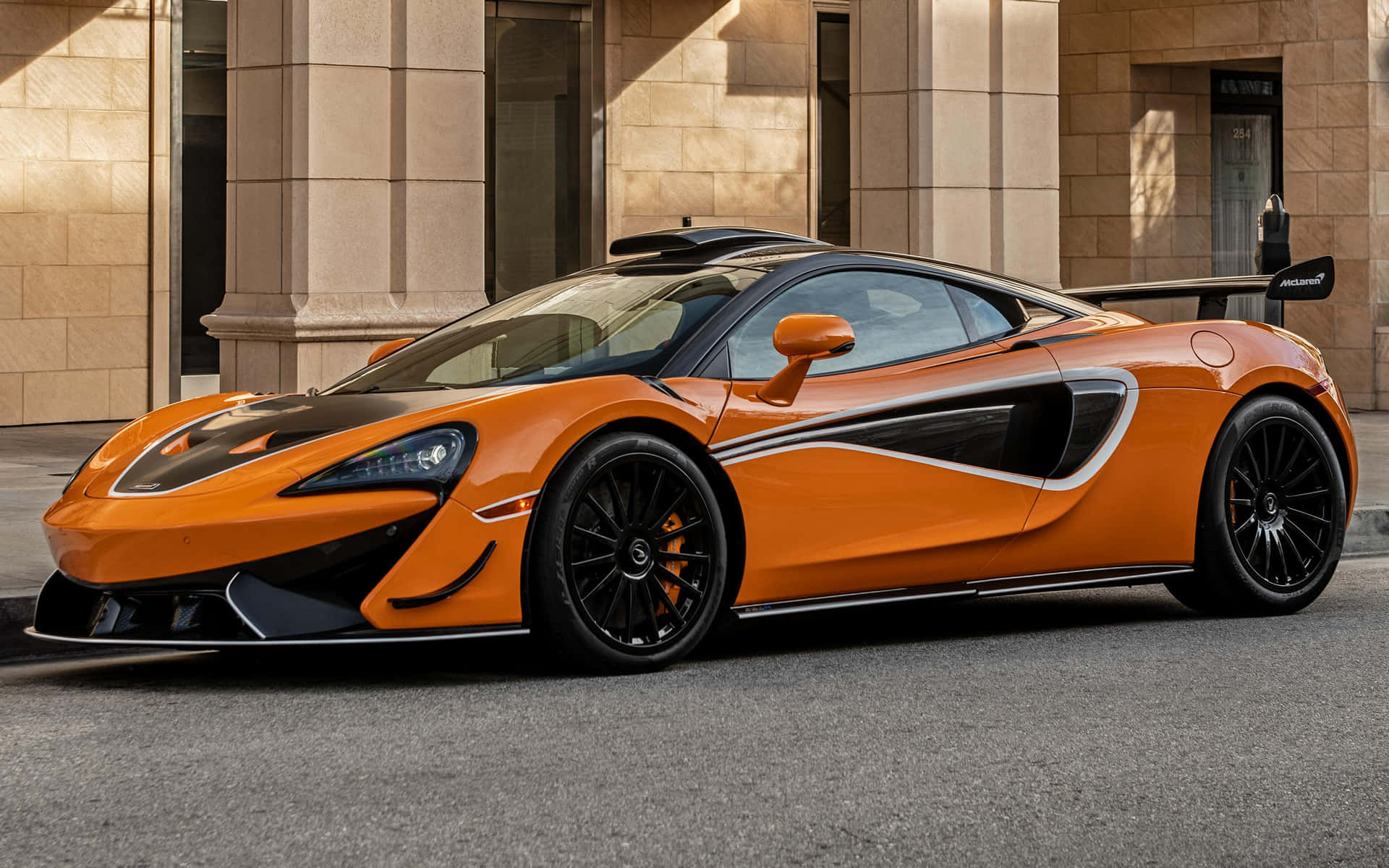 McLaren 620R, vibrant orange, black accents, Full HD Desktop Wallpaper