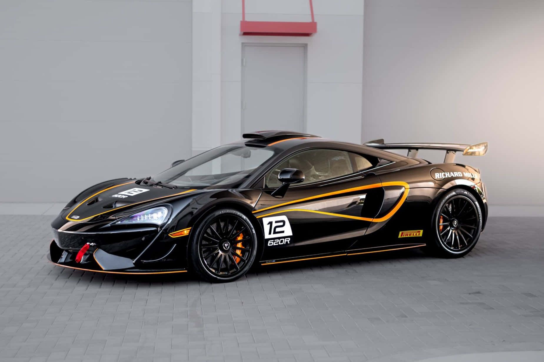 McLaren 620R, black, orange accents, HD Desktop Wallpaper