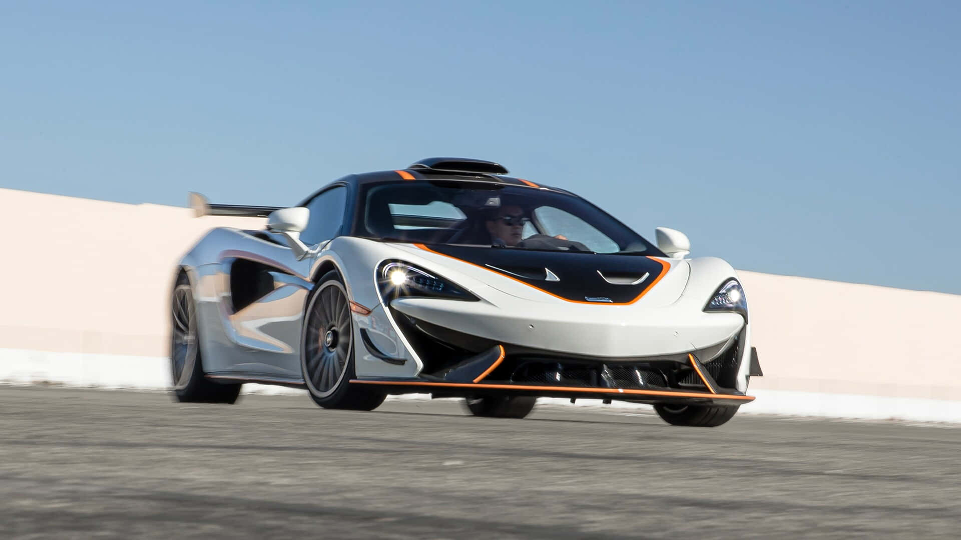 McLaren 620R, white, orange accents, Full HD Desktop Wallpaper