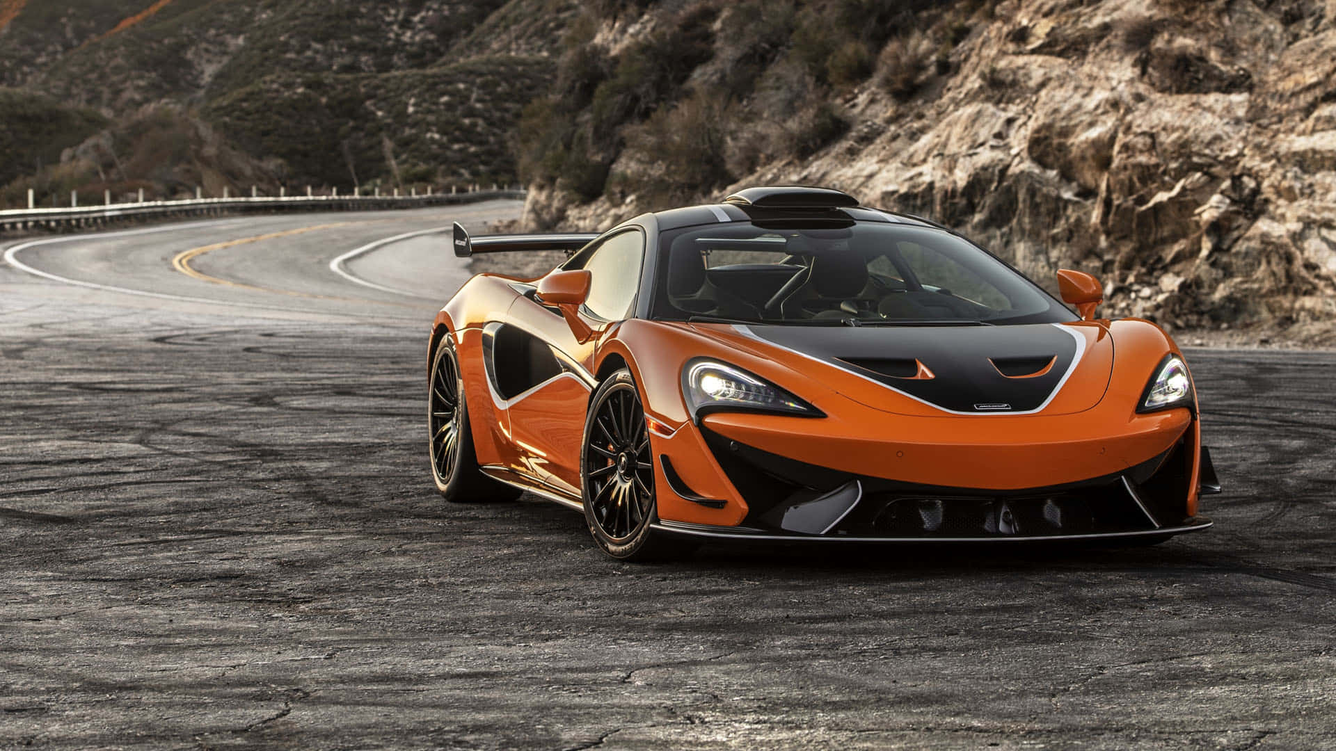 McLaren 620R, vibrant orange, black accents, Full HD Desktop Wallpaper
